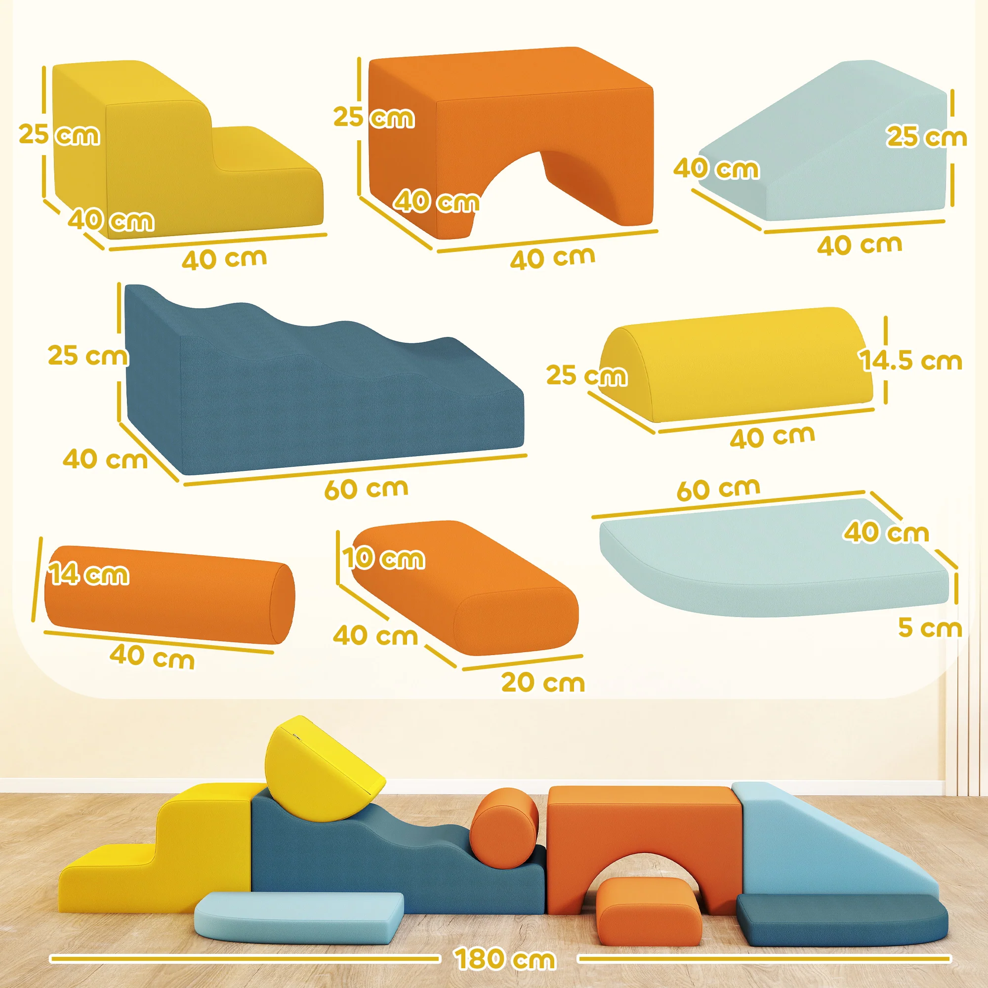 AIYAPLAY 9-Piece Soft Play Set with Detachable Cover for Kids Motor Skills - Image 5