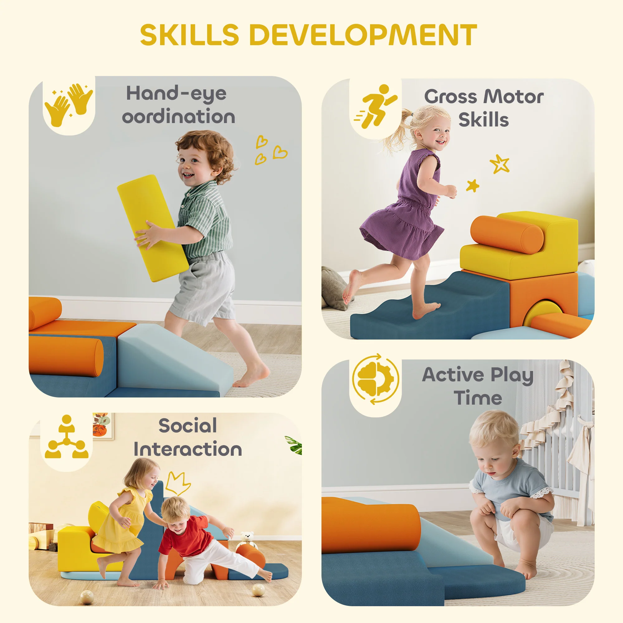 AIYAPLAY 9-Piece Soft Play Set with Detachable Cover for Kids Motor Skills - Image 7