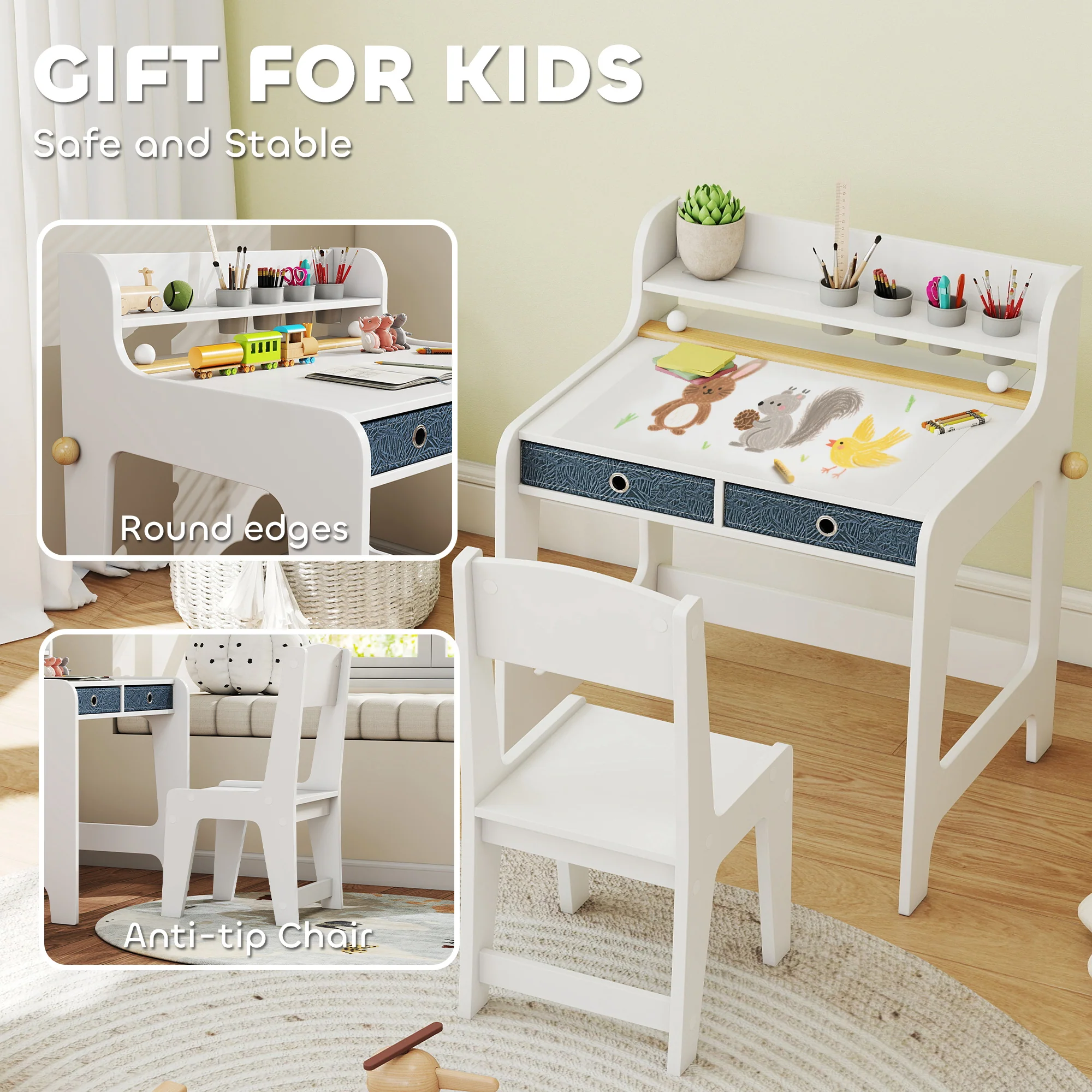 AIYAPLAY Art Table And Chair Set For Children With Drawers - Image 7