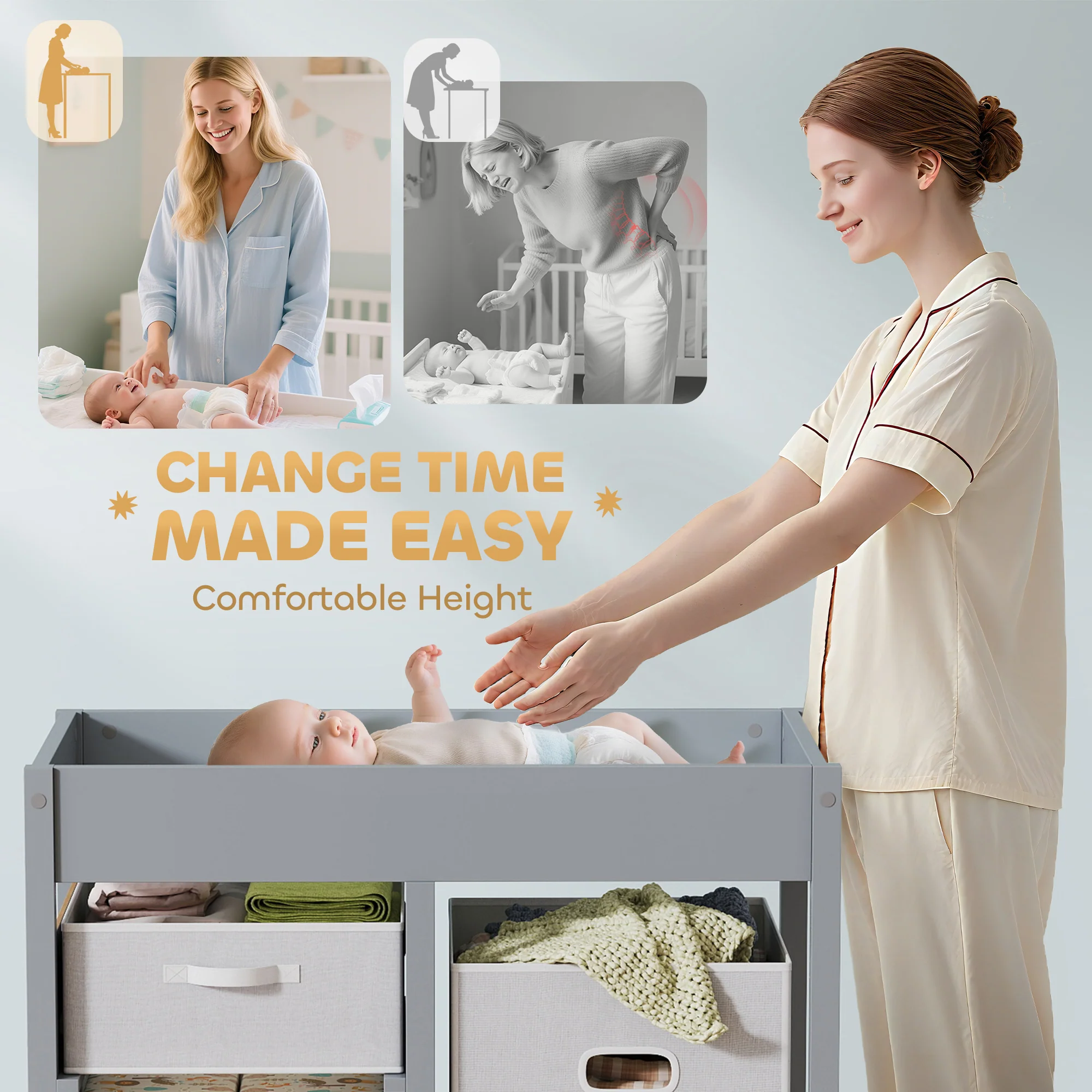 AIYAPLAY Baby Changing Unit With 4 Drawers, Diaper Changing Table, - Image 3