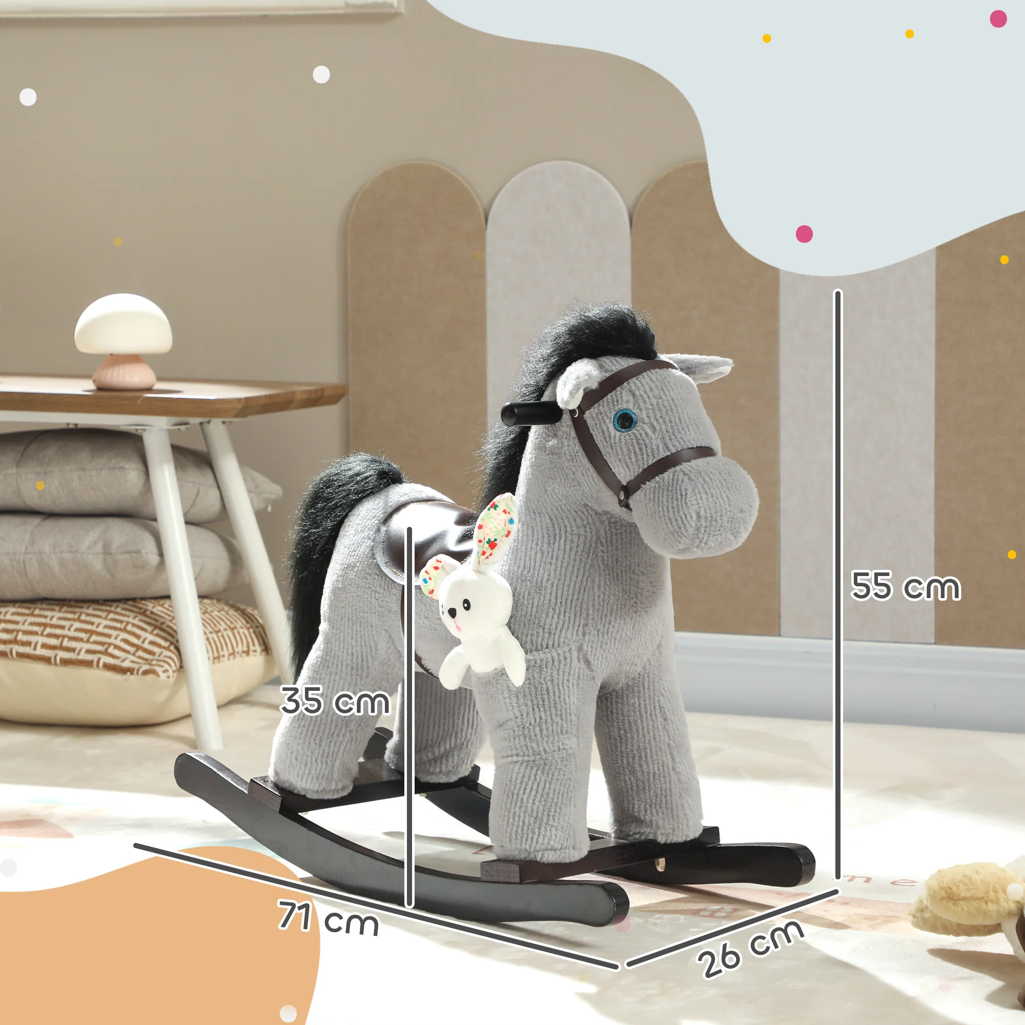 AIYAPLAY Baby Rocking Horse, Toddler Animal Rocker for Kids Aged 2-5, Grey - Image 5