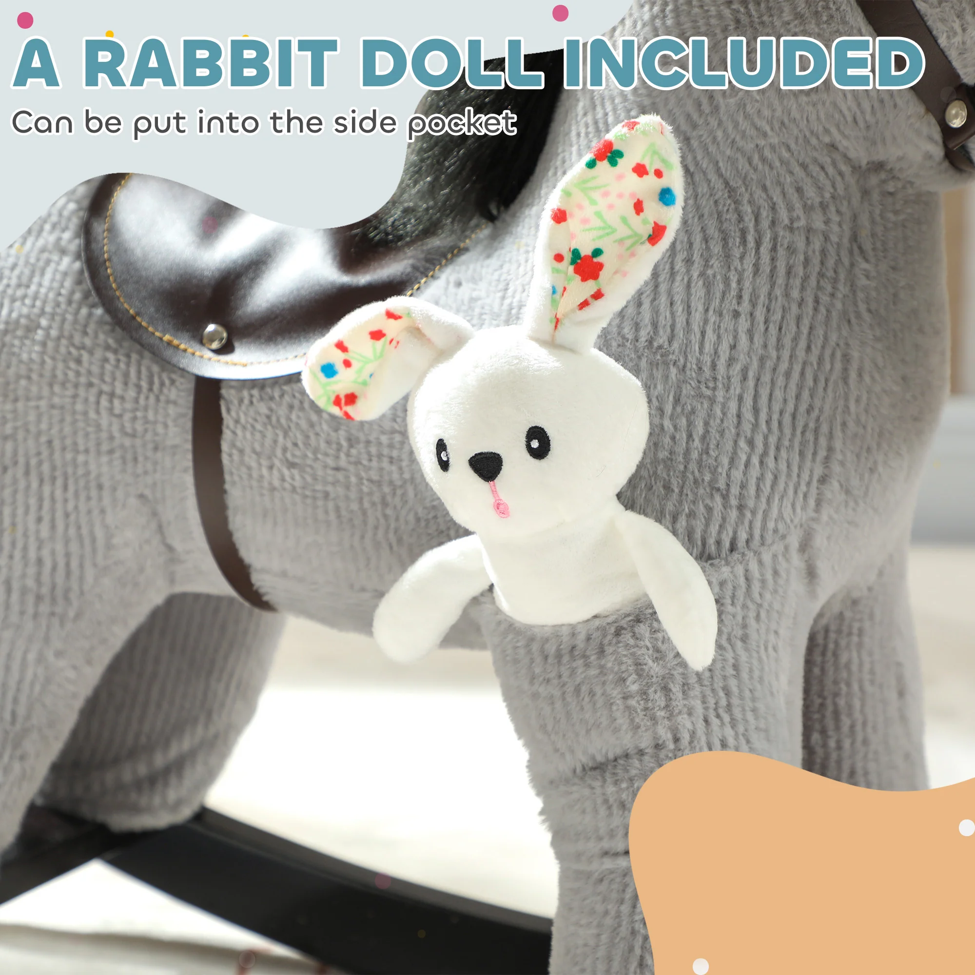 AIYAPLAY Baby Rocking Horse, Toddler Animal Rocker for Kids Aged 2-5, Grey - Image 7