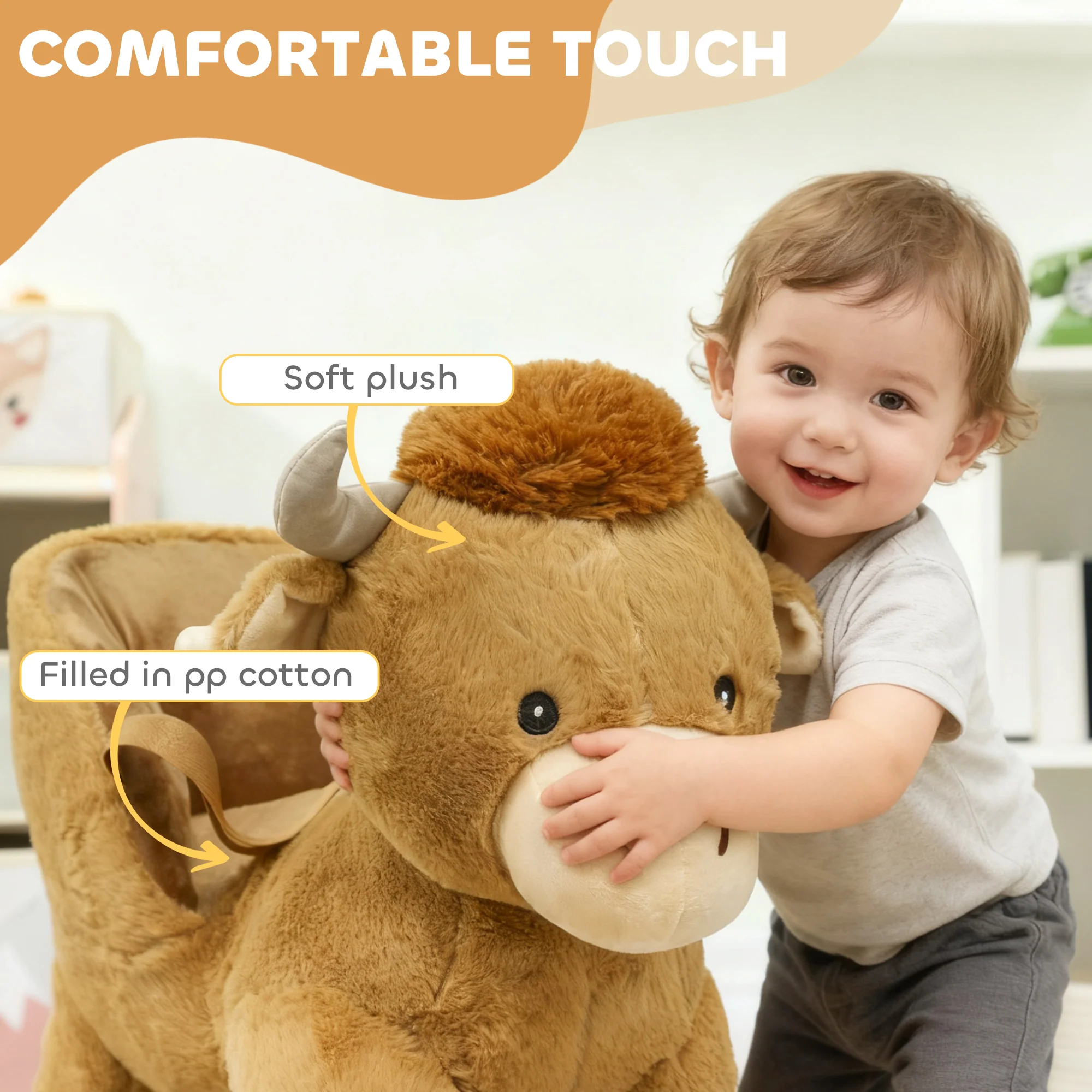 AIYAPLAY Baby Rocking Horse with Song, Safety Belt, Wood Base for 1-3 Years - Image 6
