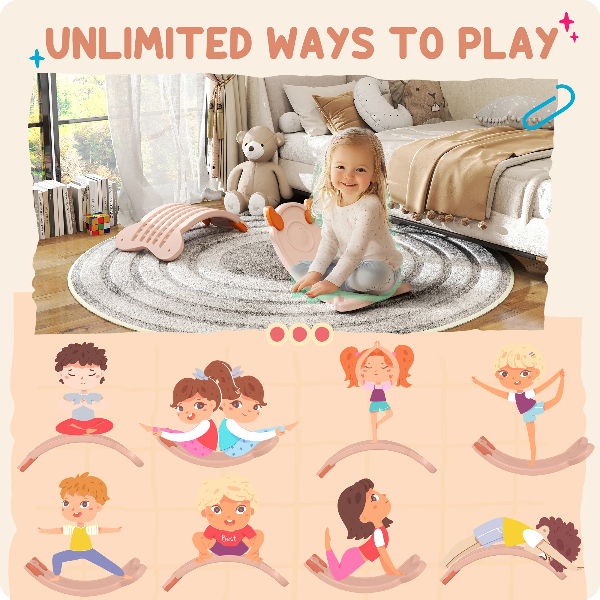 AIYAPLAY Balance Board For Kids Balance Training & Sensory Play - Yellow/Pink/Blue - Image 19