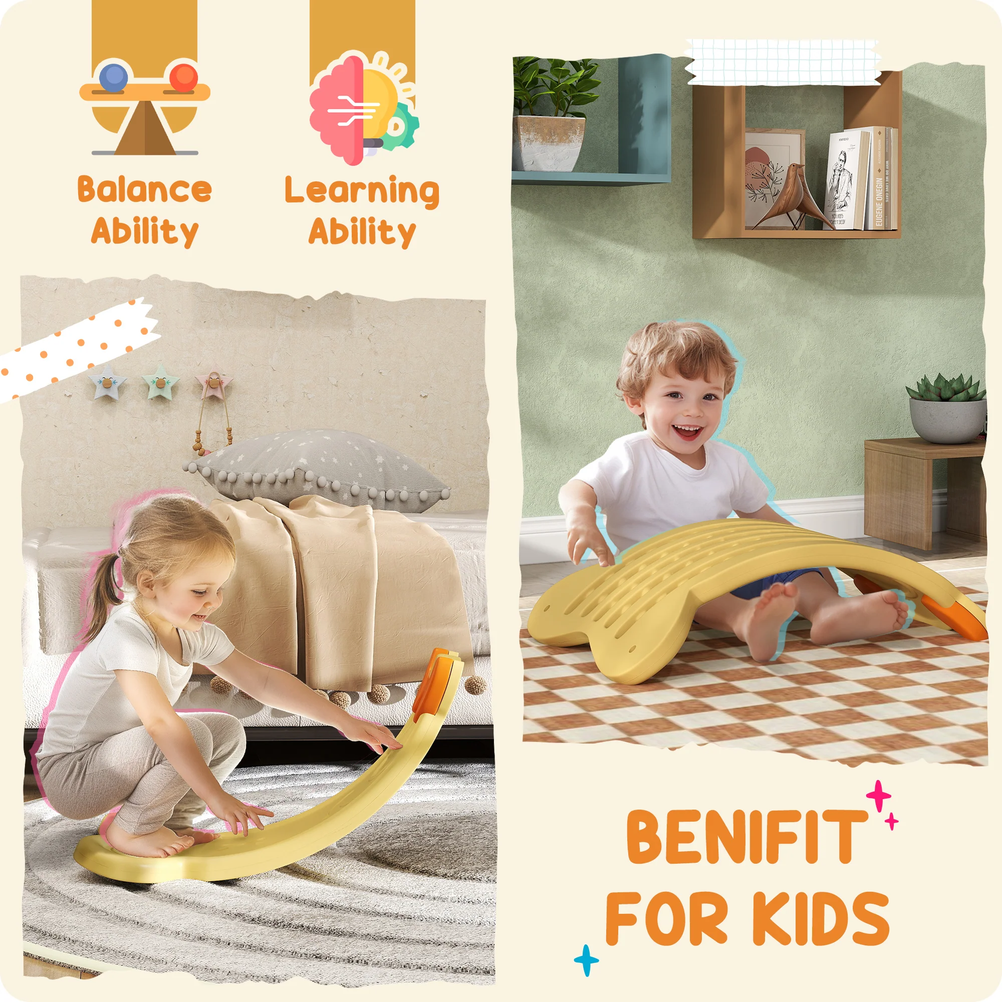 AIYAPLAY Balance Board For Kids Balance Training & Sensory Play - Yellow/Pink/Blue - Image 4