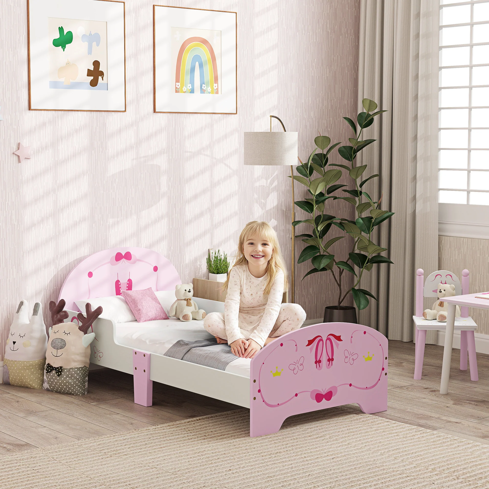 AIYAPLAY Ballet Theme Toddler Bed Frame With Safety Rails, For 3-6 Years - Image 2
