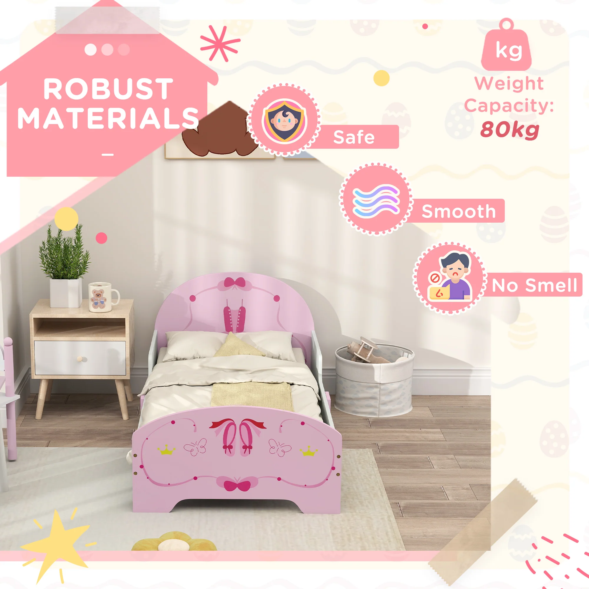 AIYAPLAY Ballet Theme Toddler Bed Frame With Safety Rails, For 3-6 Years - Image 3