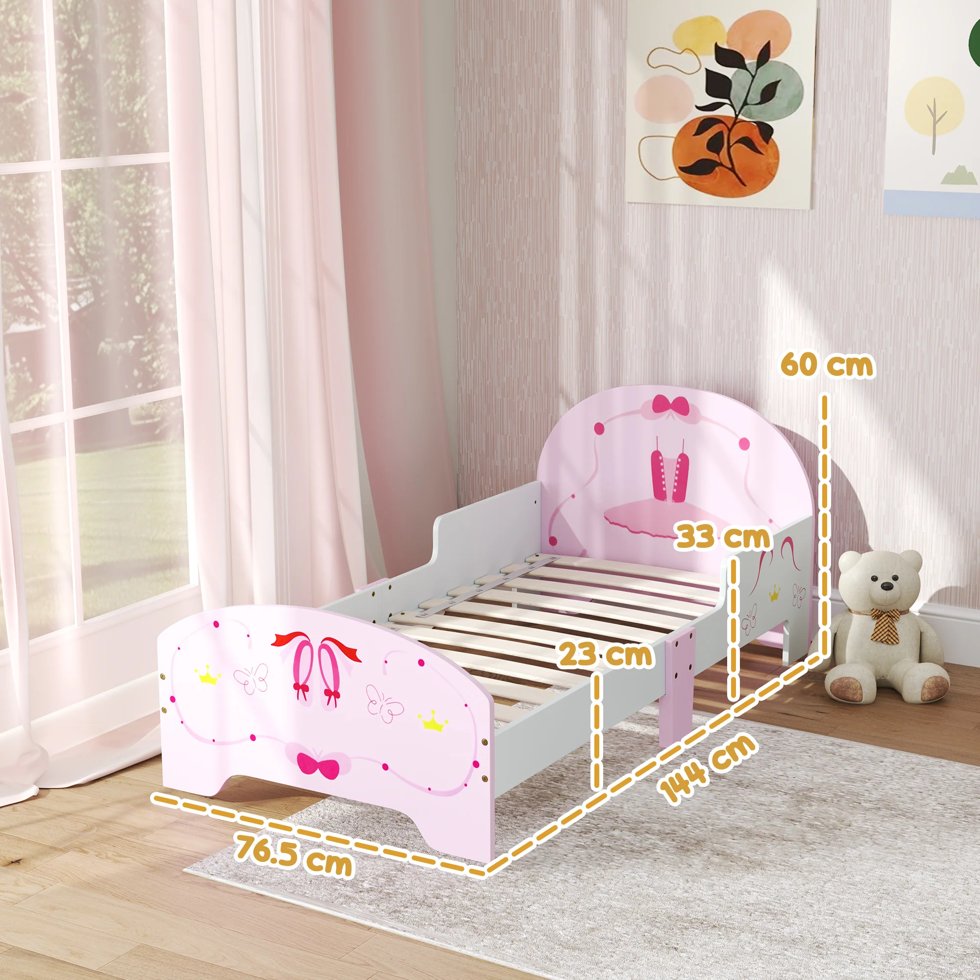 AIYAPLAY Ballet Theme Toddler Bed Frame With Safety Rails, For 3-6 Years - Image 5