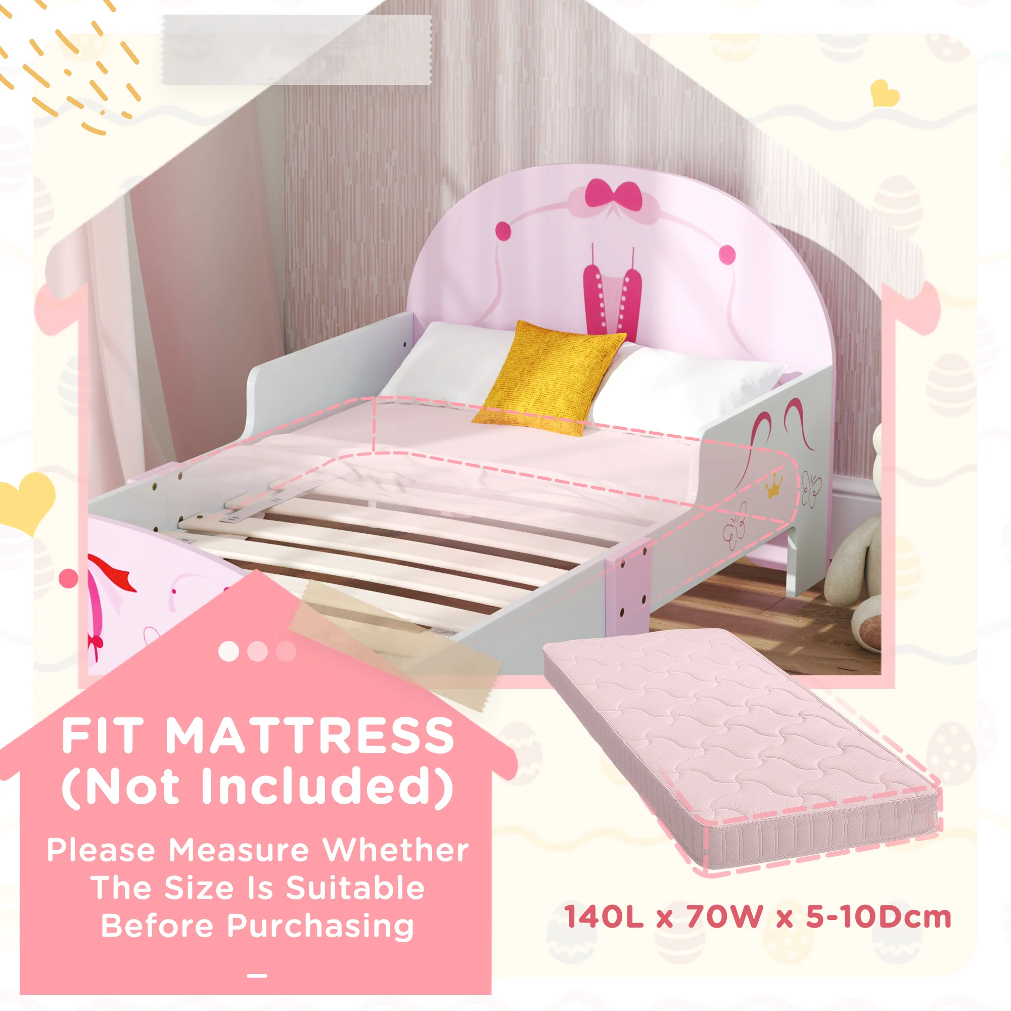 AIYAPLAY Ballet Theme Toddler Bed Frame With Safety Rails, For 3-6 Years - Image 7