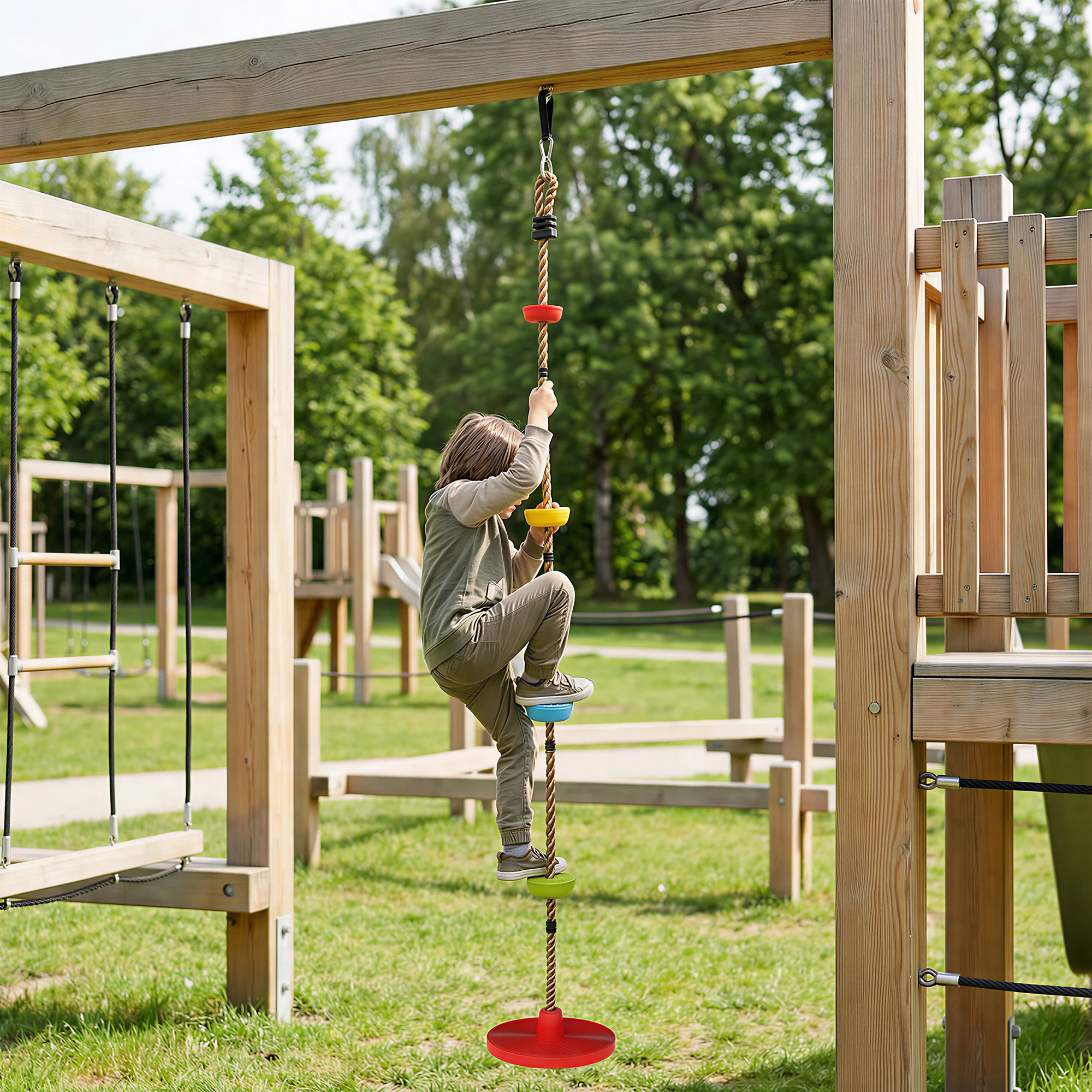 AIYAPLAY Climbing Rope, Kids Tree Swing Kit With Disc Swings Seat, Red - Image 2