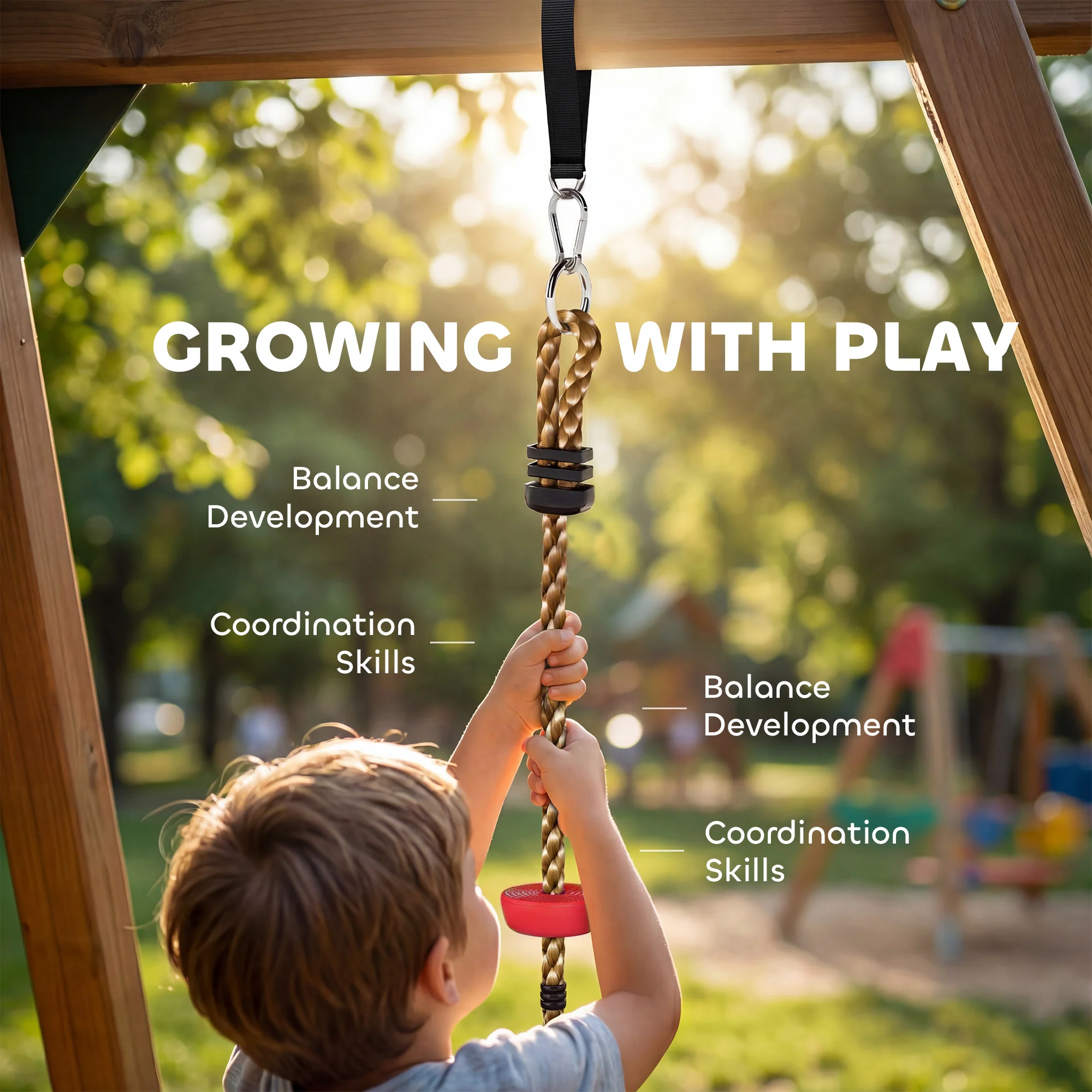 AIYAPLAY Climbing Rope, Kids Tree Swing Kit With Disc Swings Seat, Red - Image 6