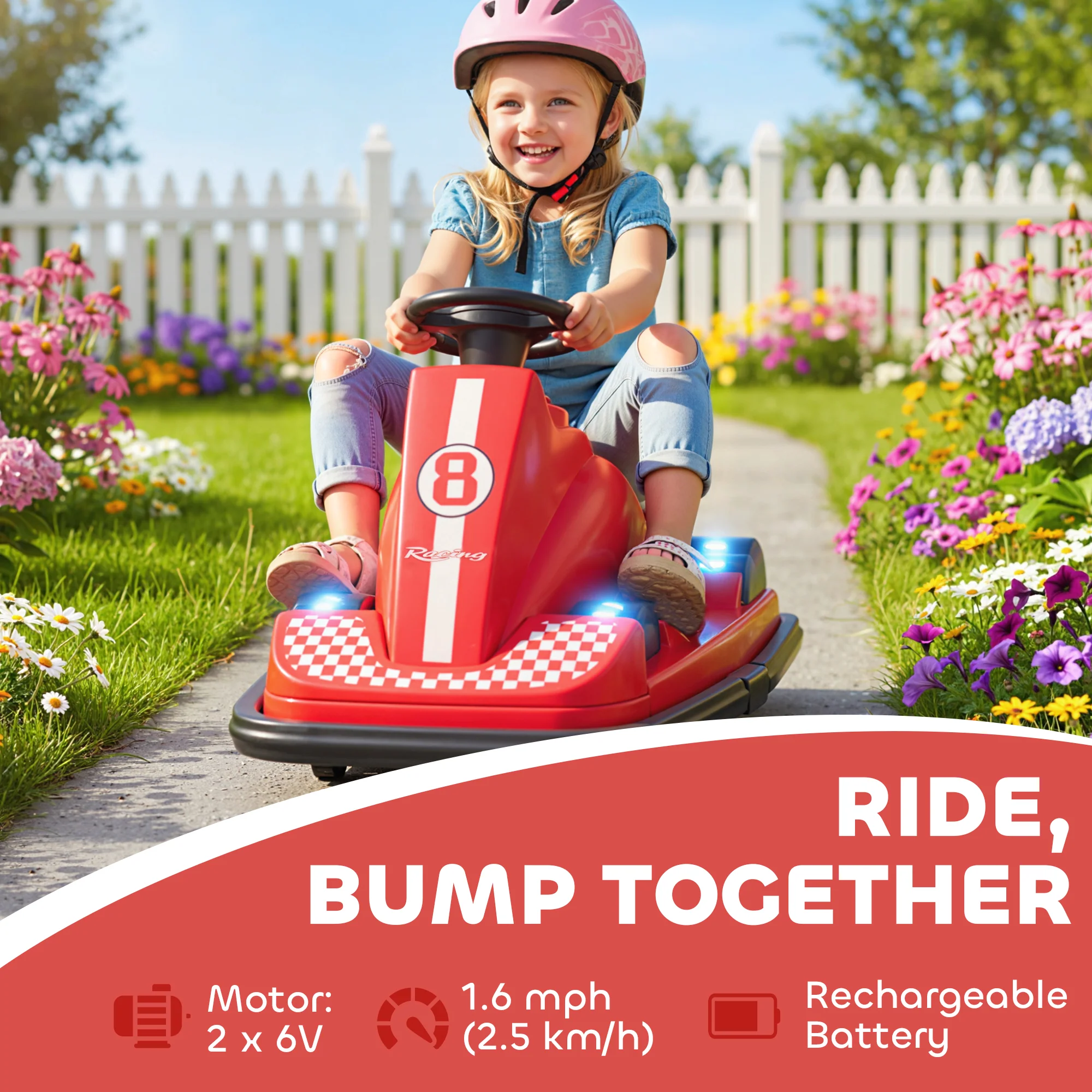 AIYAPLAY Electric Kids Bumper Car With 360 Degree Rotation Spin, Red - Image 3