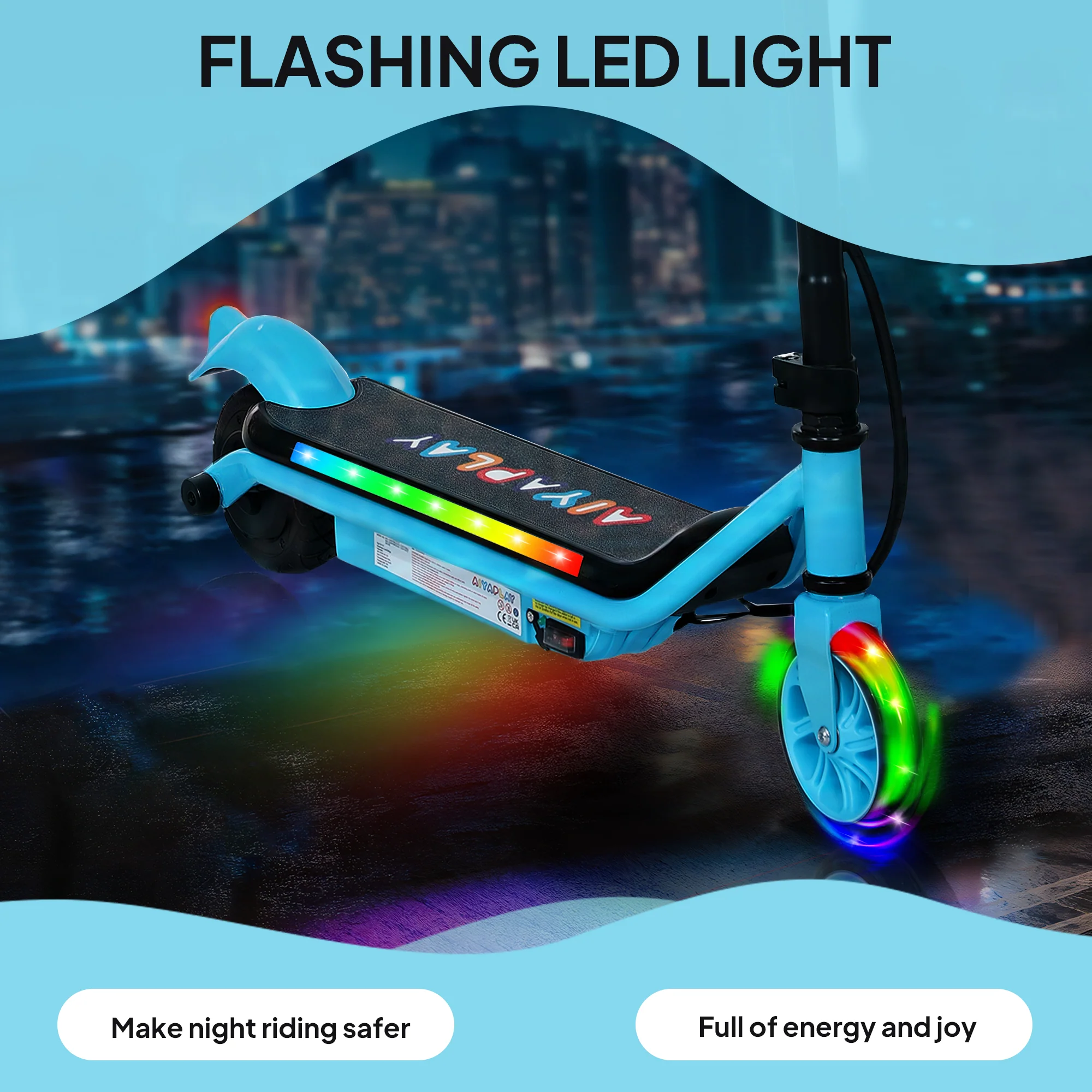 AIYAPLAY Electric Scooter for 6-14 with Dual Brakes & Colourful Light - Image 3