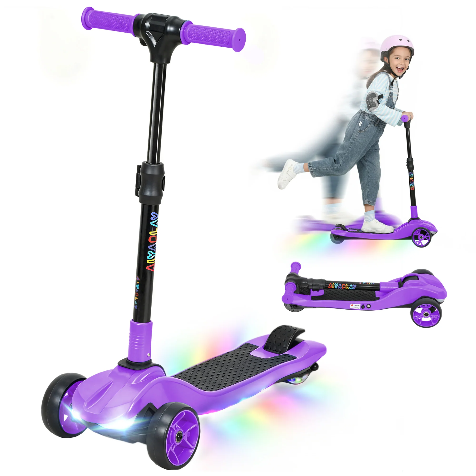 AIYAPLAY Electric Scooter For Kids, 3 Wheel Foldable Kids Scooter, Purple