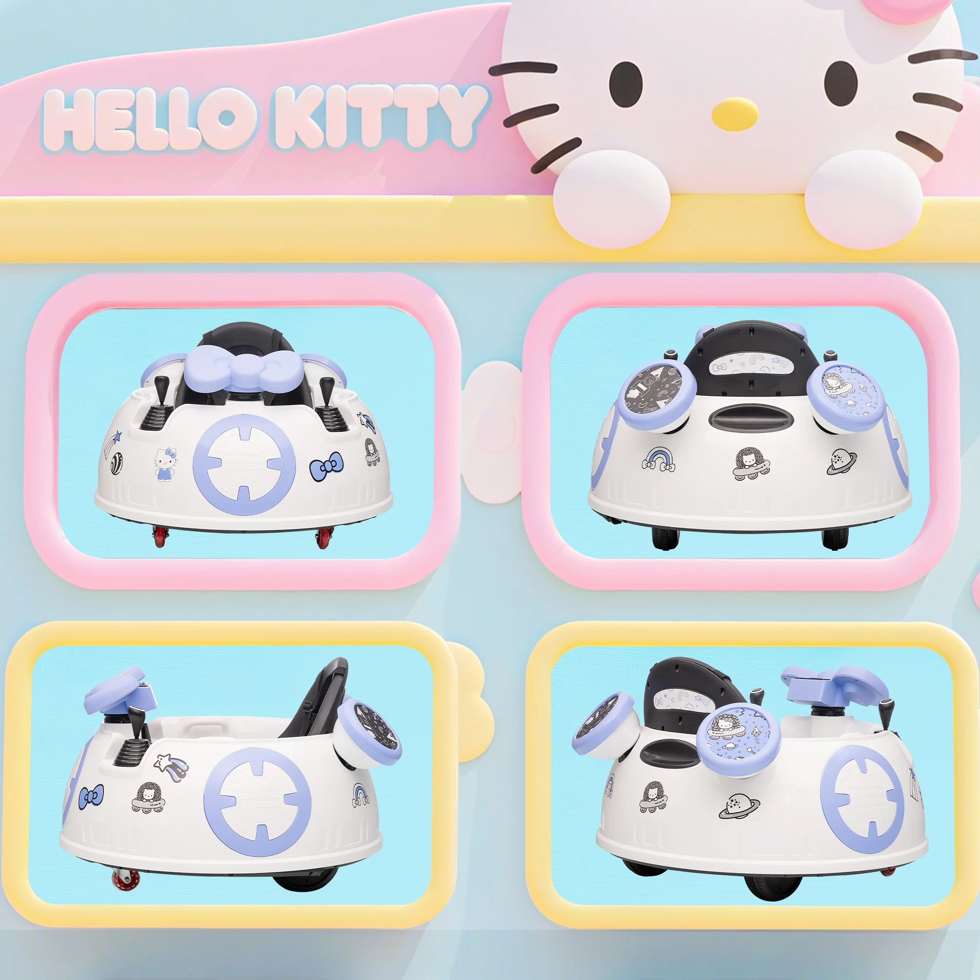 AIYAPLAY Hello Kitty Kids Ride On Bumper Car With Remote Control, White - Image 9