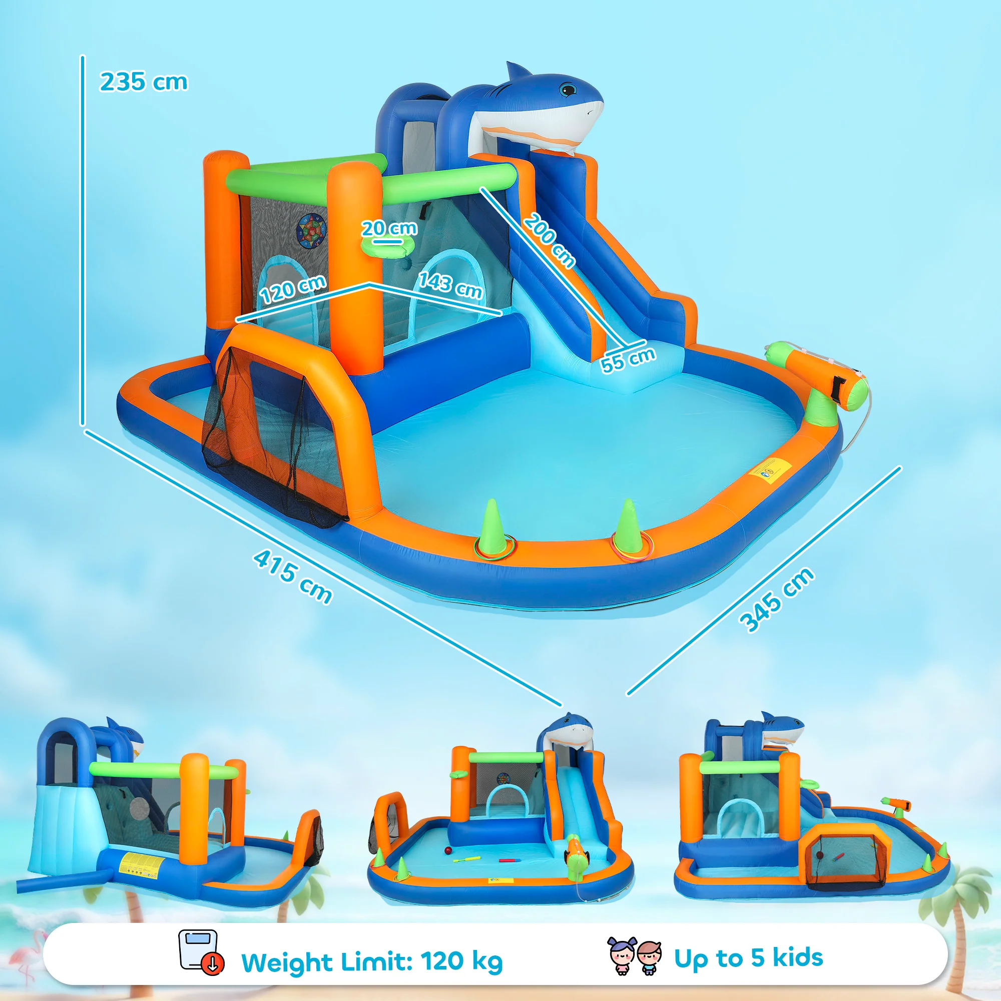 AIYAPLAY Inflatable Bouncy Castle For Kids Sharks Theme With Slide, Ball Pit - Image 5