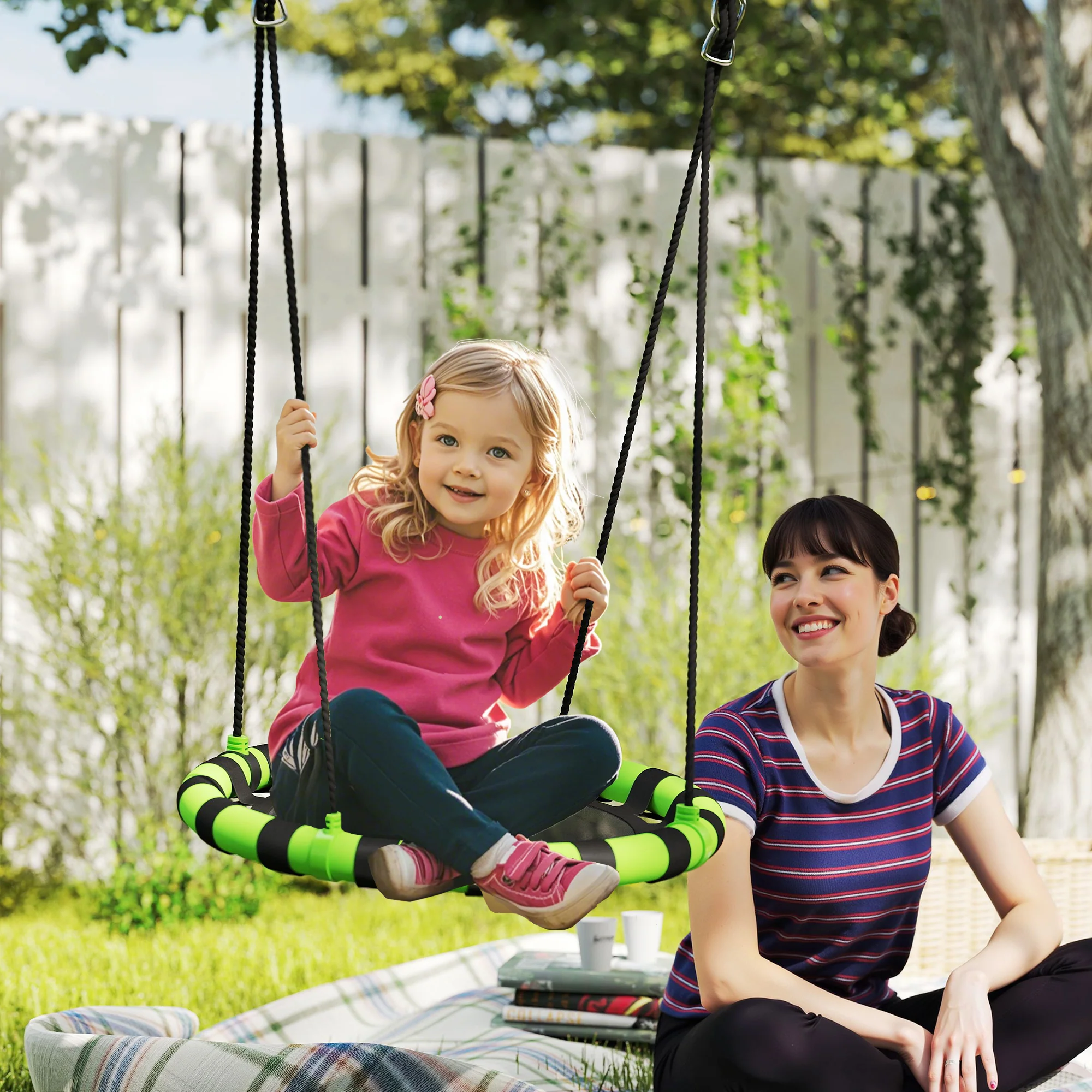 AIYAPLAY Kid Nest Swing Seat, 100cm Diameter Round Saucer Swing Set, Black - Image 2
