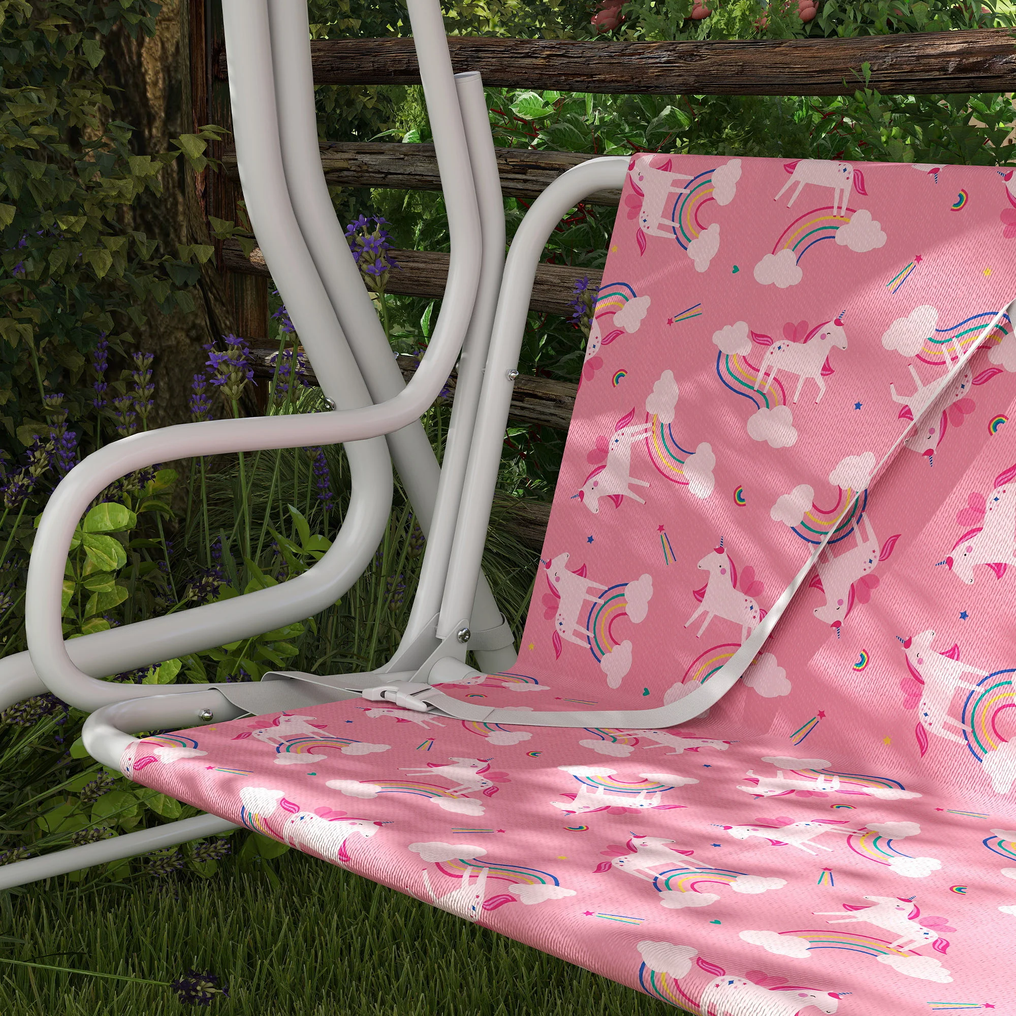 AIYAPLAY Kids 2-Seater Porch Swing with Seat Belts, Adjustable Canopy Pink - Image 8