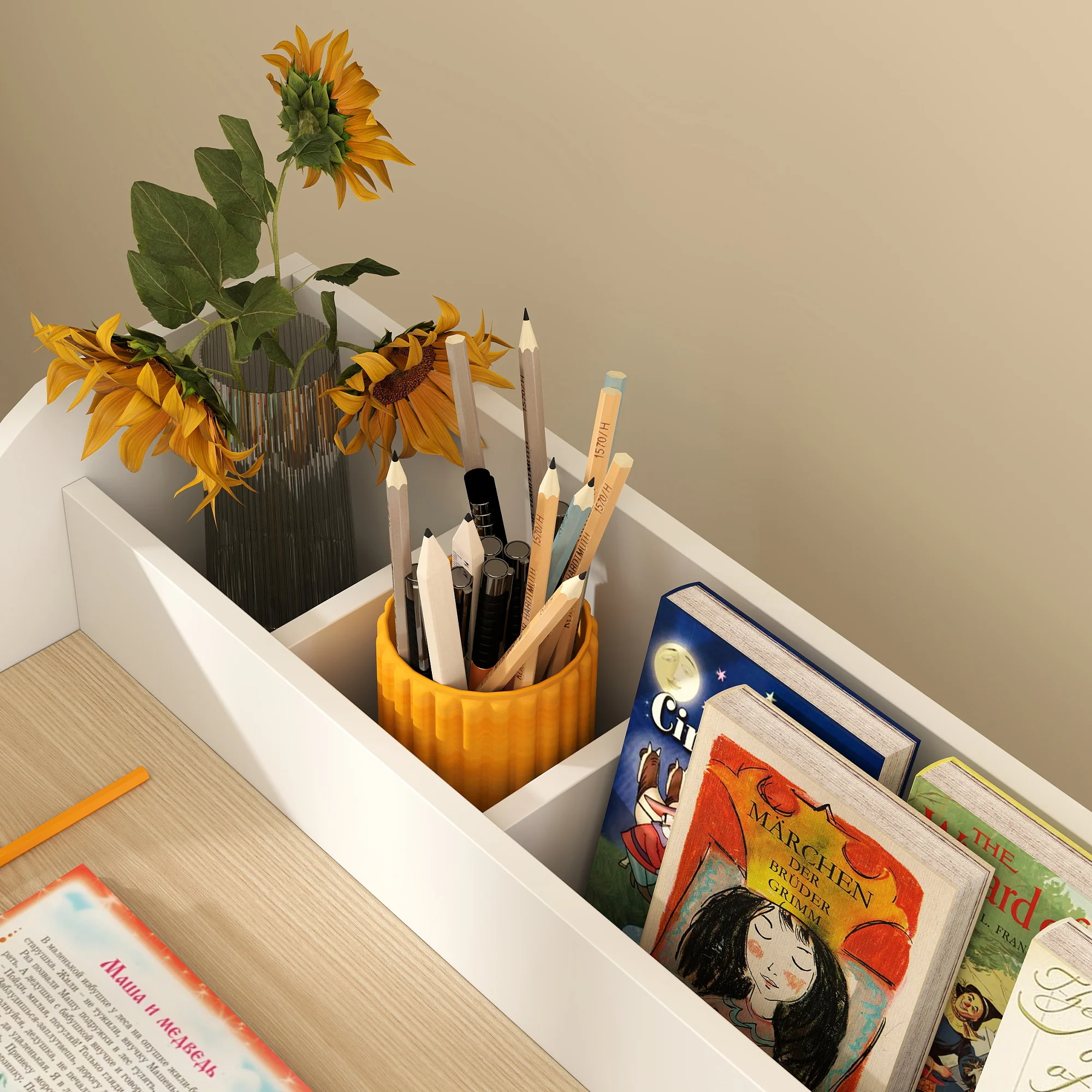 AIYAPLAY Kids Desk and Chair Set, Children Study Table with Storage, Natural - Image 9
