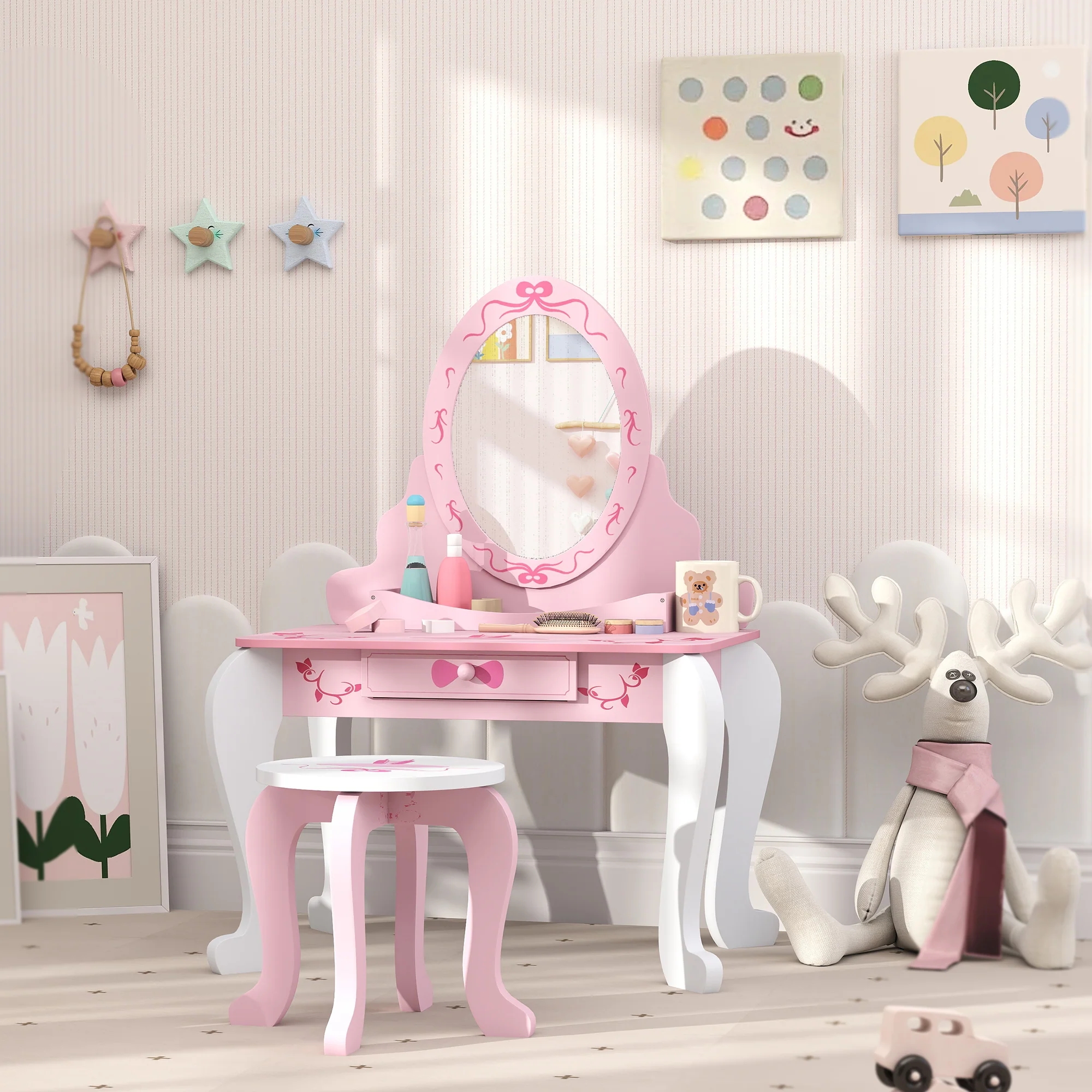 AIYAPLAY Kids Dressing Table Set, 2 PCS Children Vanity Table with Stool - Image 7