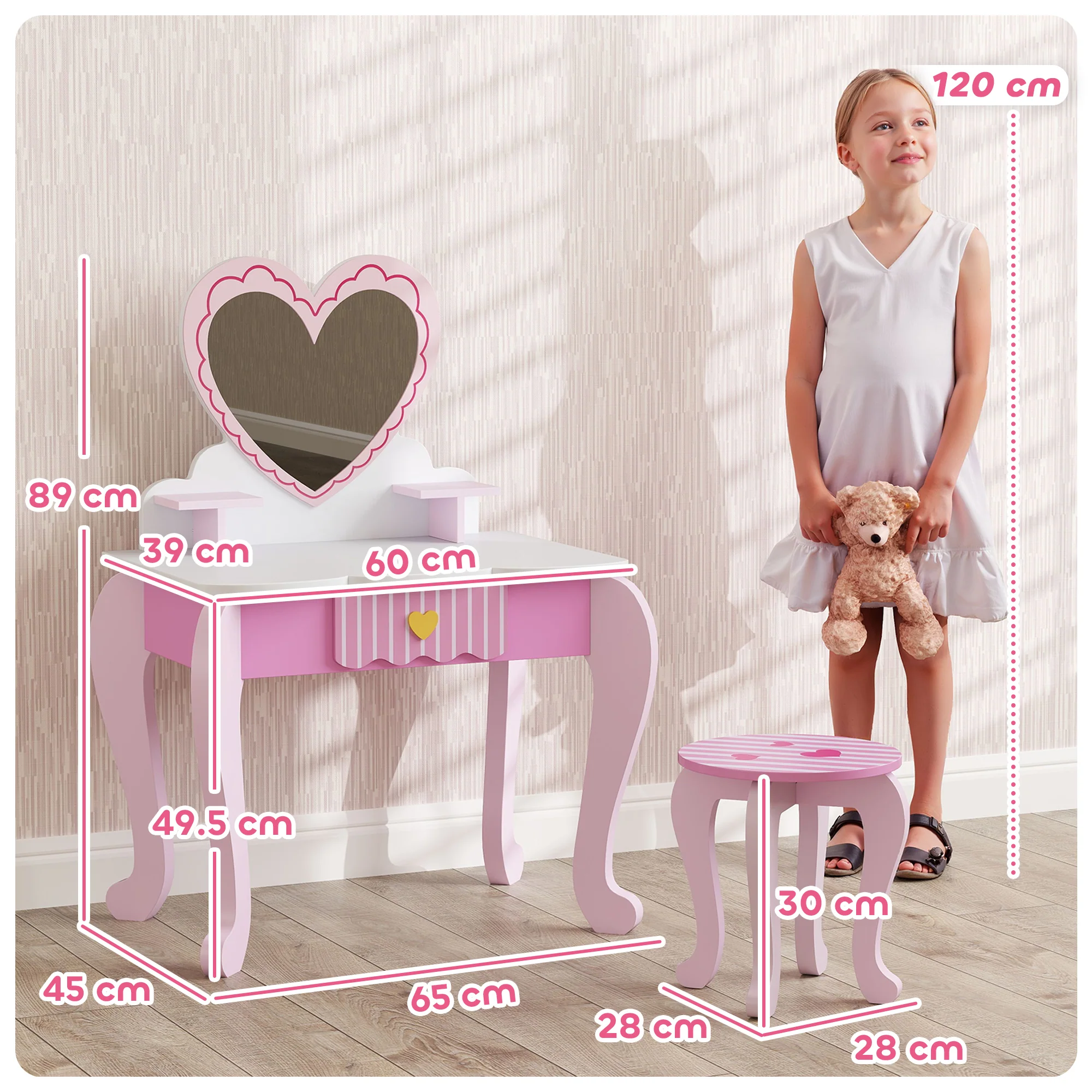 AIYAPLAY Kids Dressing Table Set, 2 PCS Children Vanity Table with Stool - Image 5