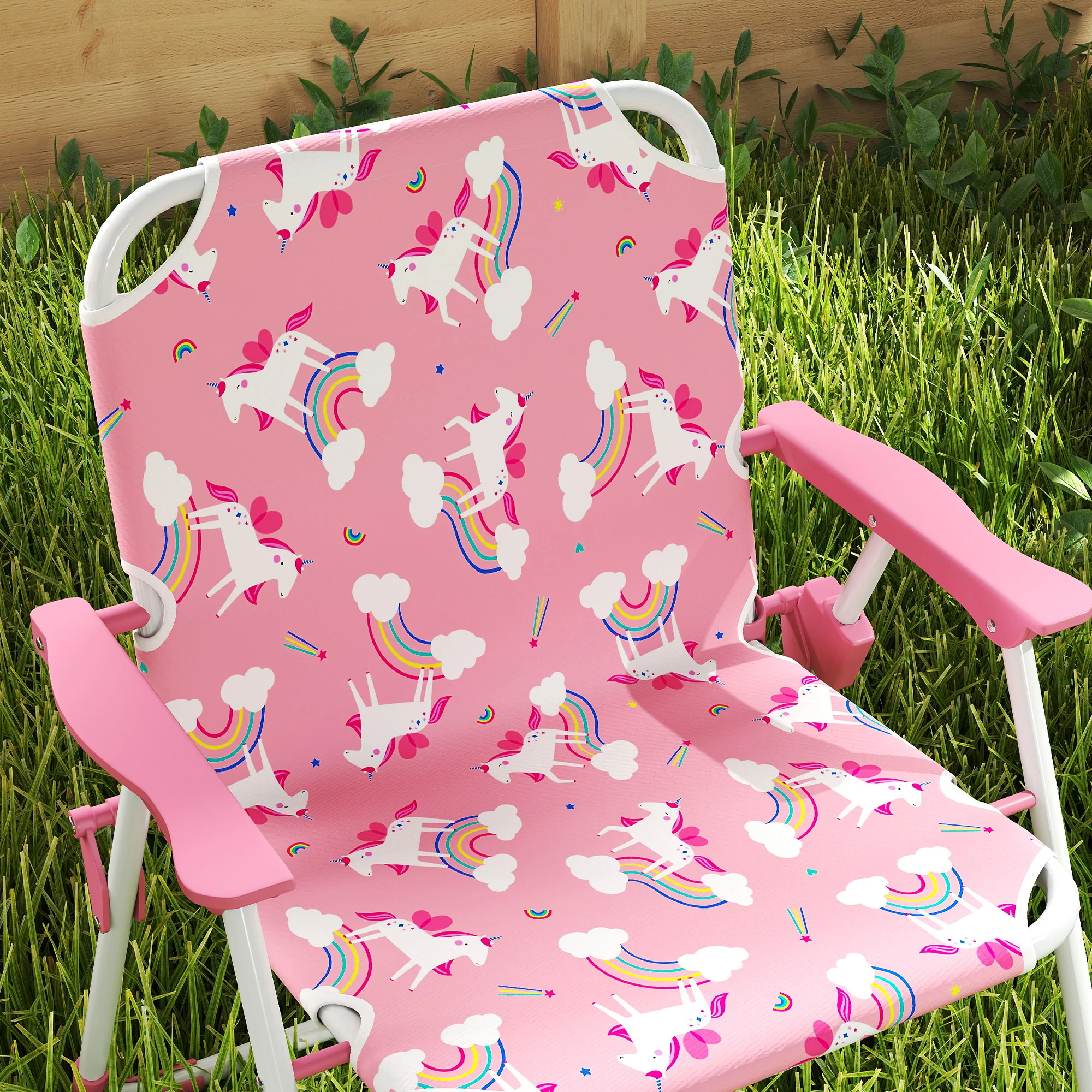 AIYAPLAY Kids Garden Furniture With 2 Folding Chairs And Umbrella, Pink - Image 9