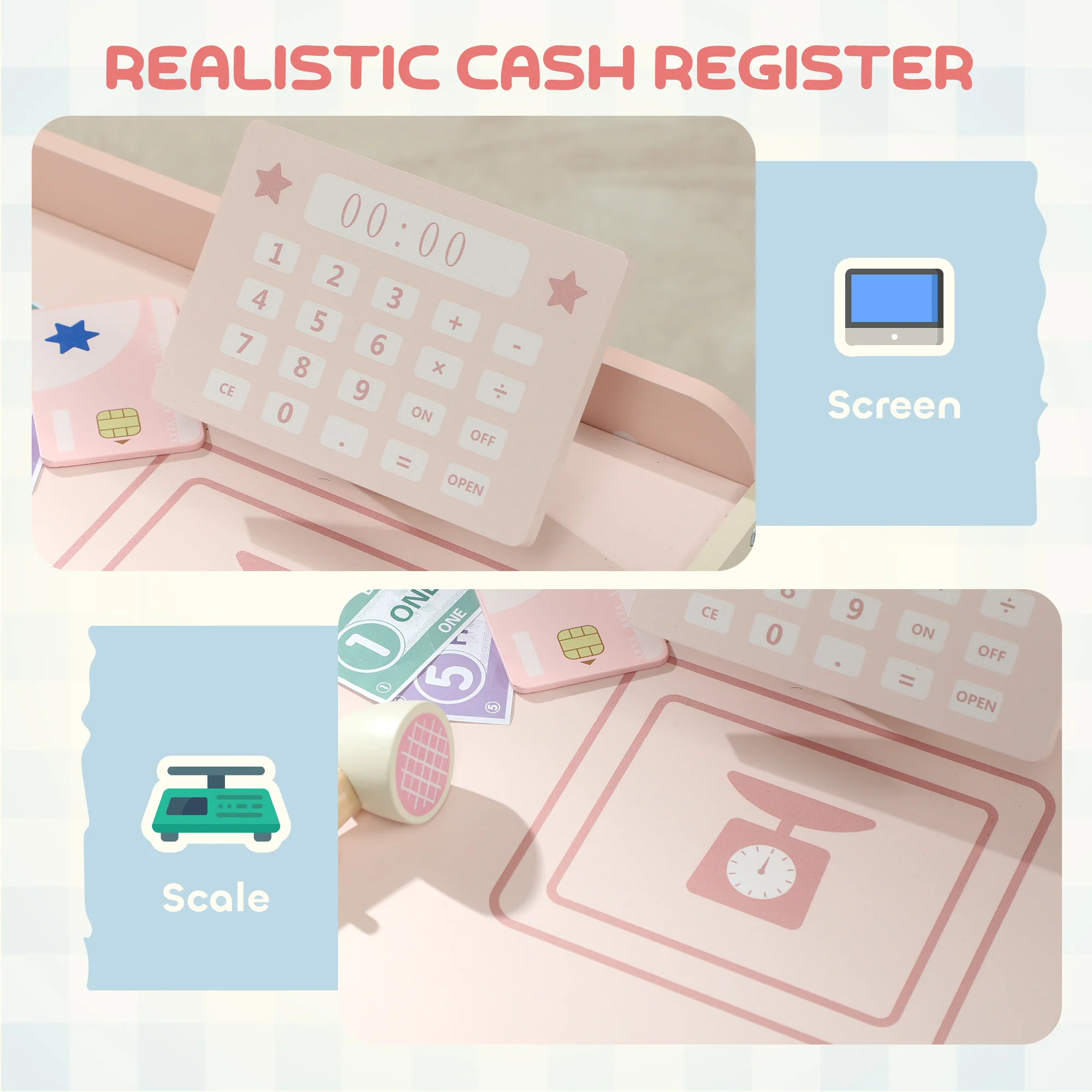 AIYAPLAY Kids Grocery Store, Pretend Play Shop with Cash Register, Pink - Image 4