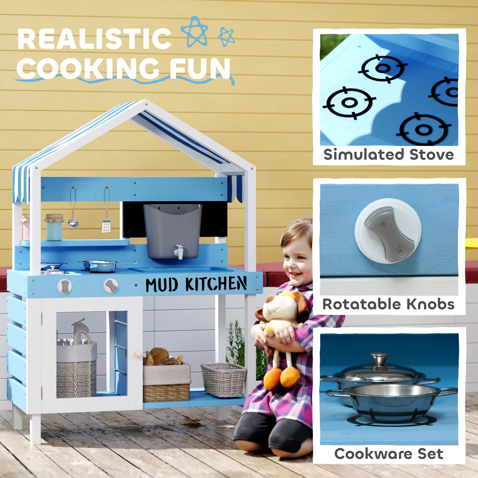AIYAPLAY Kids Mud Kitchen, Outdoor Play Kitchen for Boys Girls, Blue - Image 3
