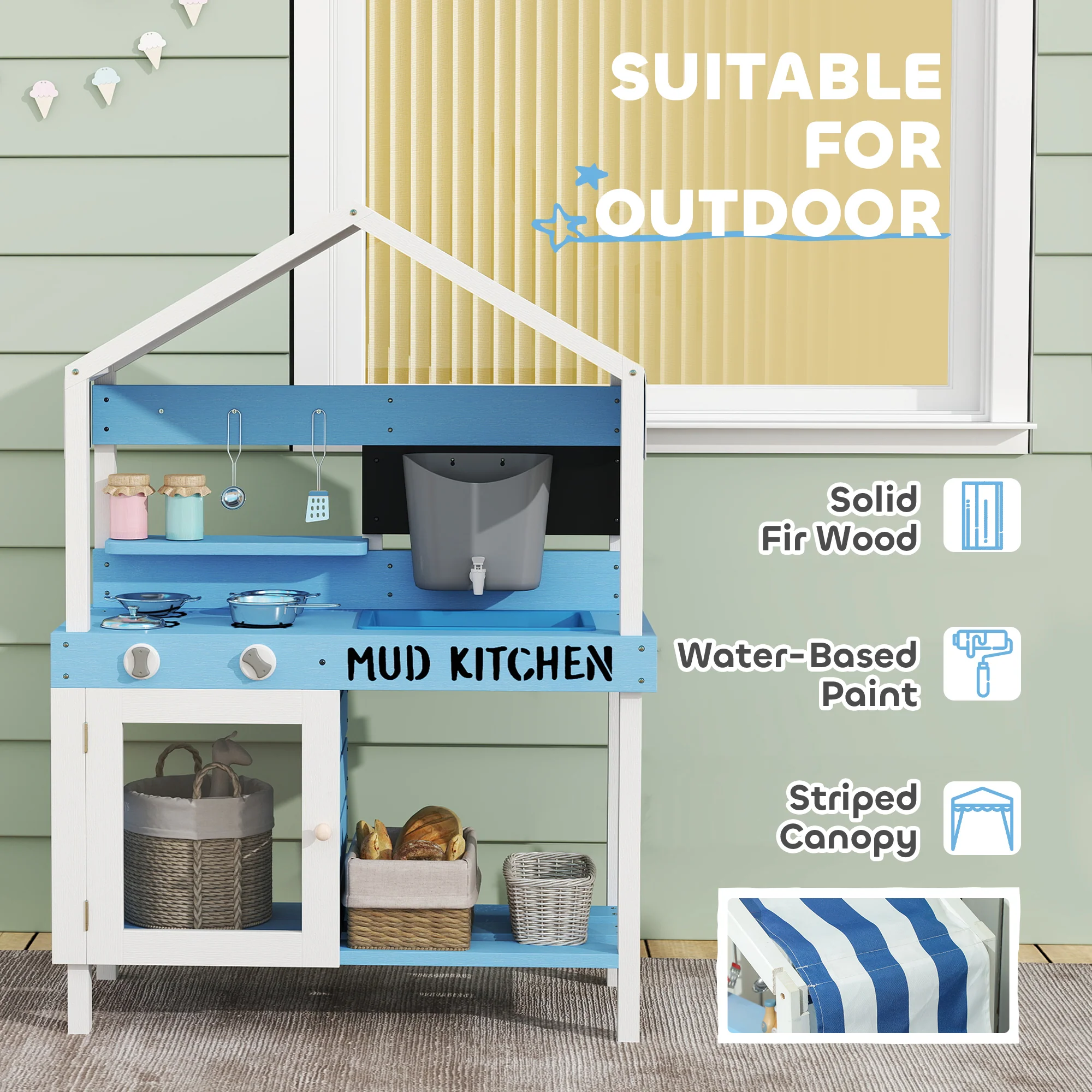 AIYAPLAY Kids Mud Kitchen, Outdoor Play Kitchen for Boys Girls, Blue - Image 7
