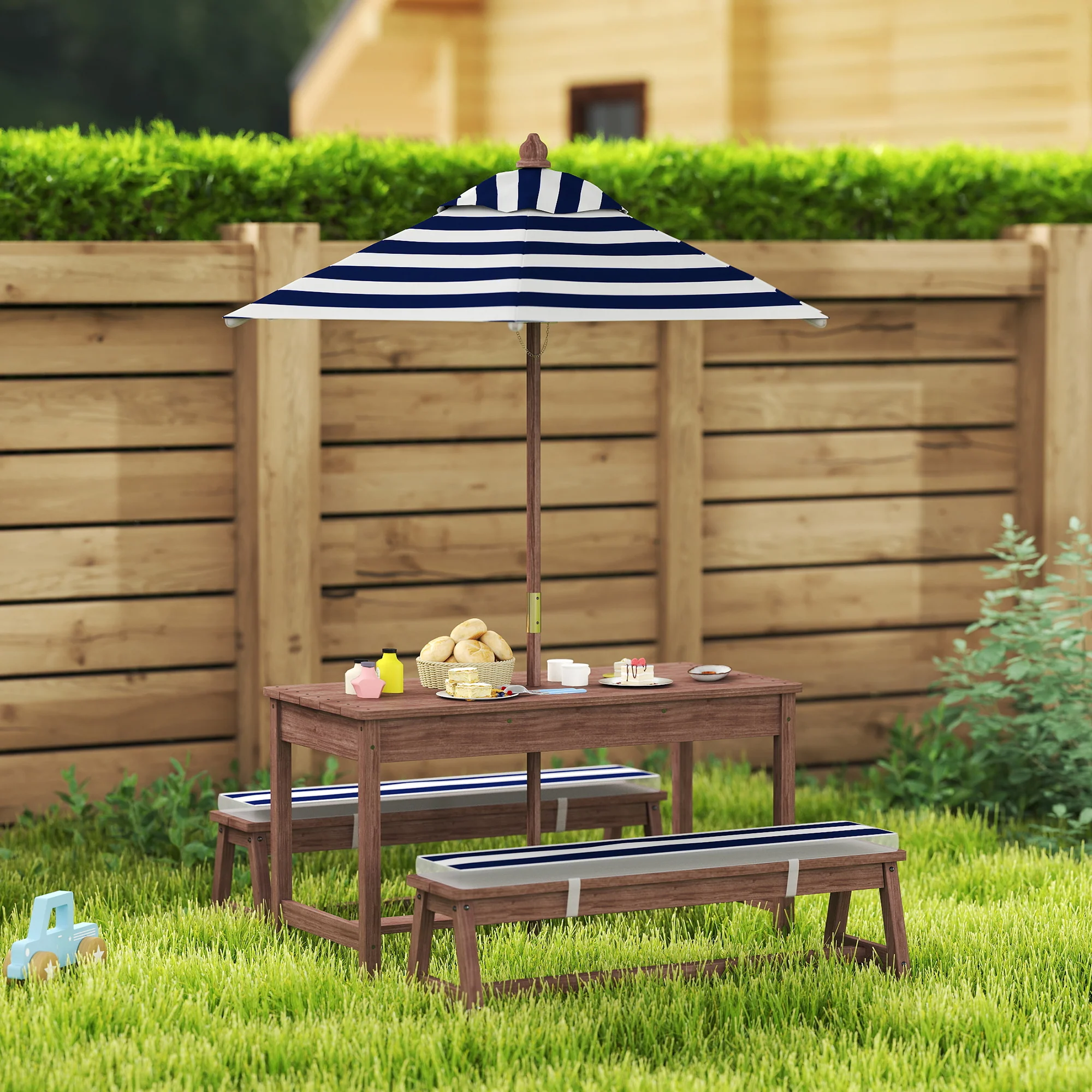 AIYAPLAY Kids Picnic Table, Wooden Kids Garden Furniture With Umbrella - Image 2