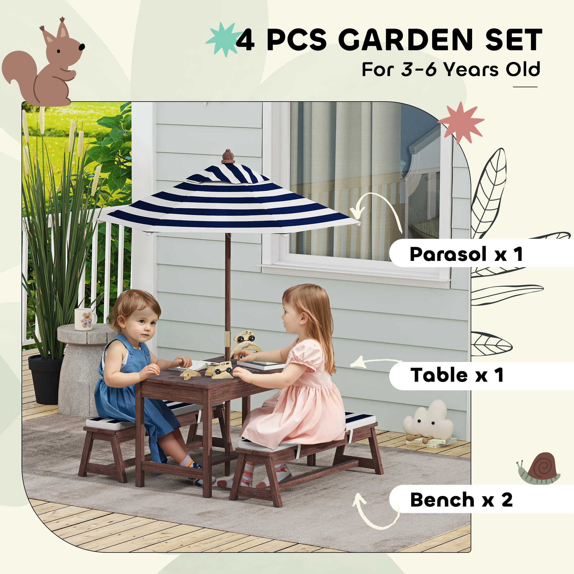 AIYAPLAY Kids Picnic Table, Wooden Kids Garden Furniture With Umbrella - Image 3