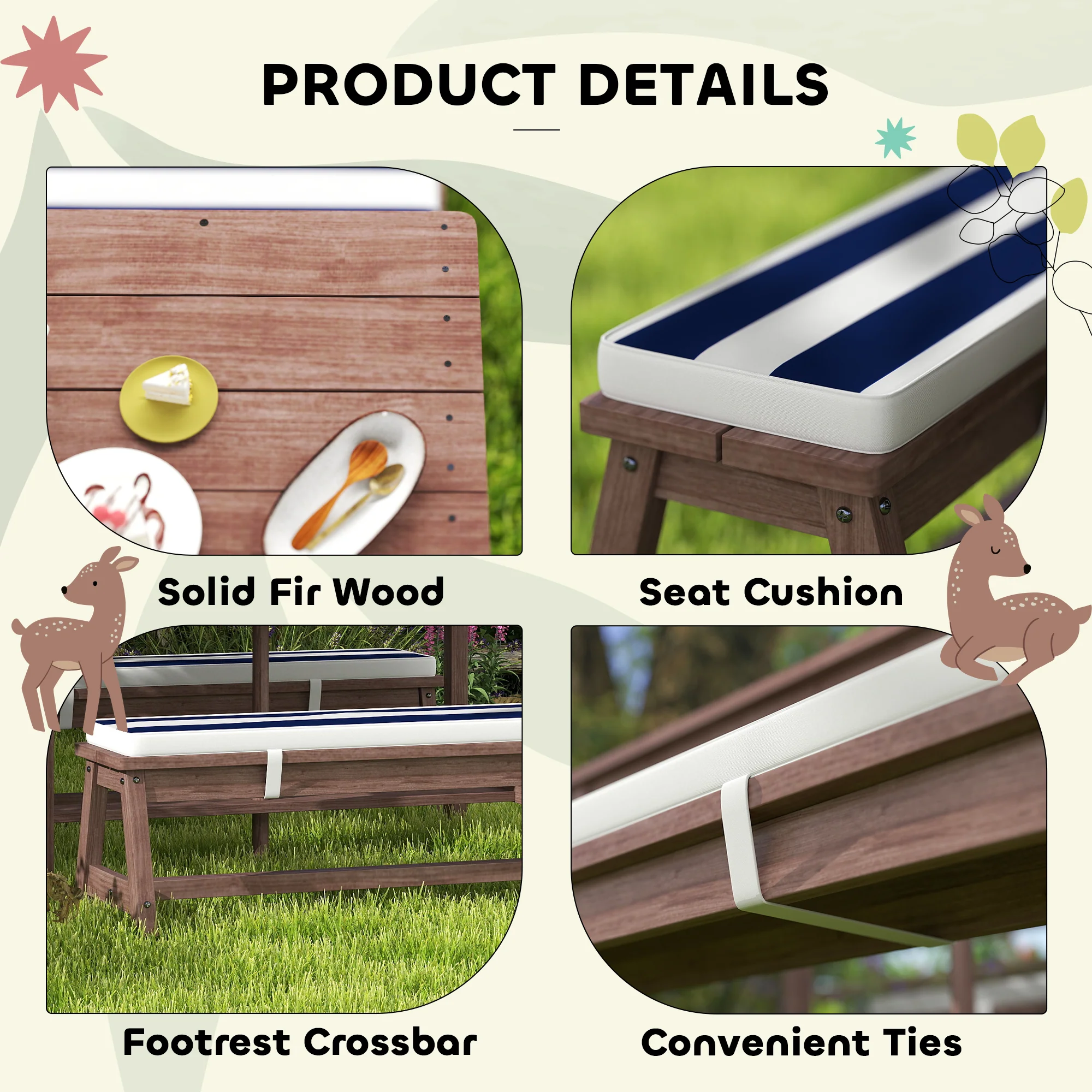 AIYAPLAY Kids Picnic Table, Wooden Kids Garden Furniture With Umbrella - Image 7