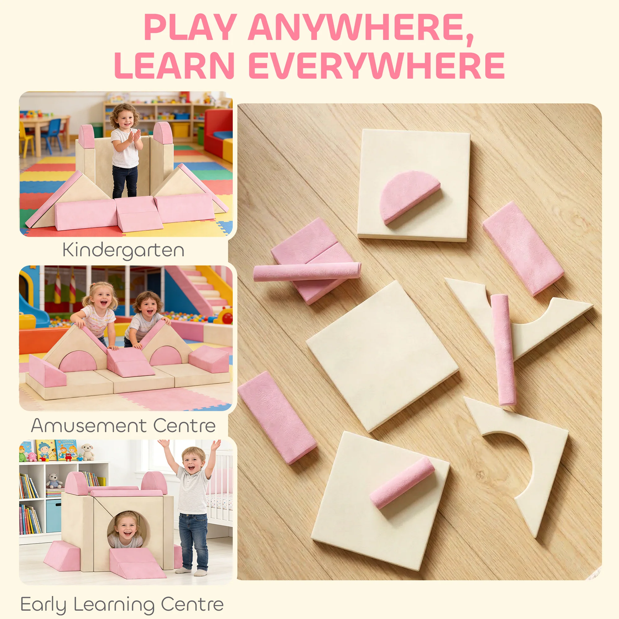 AIYAPLAY Kids Play Sofa, 12 Pieces Foam Modular Convertible Sofa, Pink - Image 8