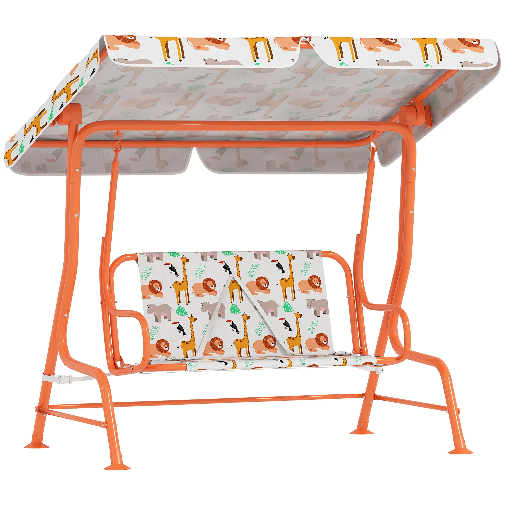 AIYAPLAY Kids Porch Swing with Seat Belts, Adjustable Canopy, Orange