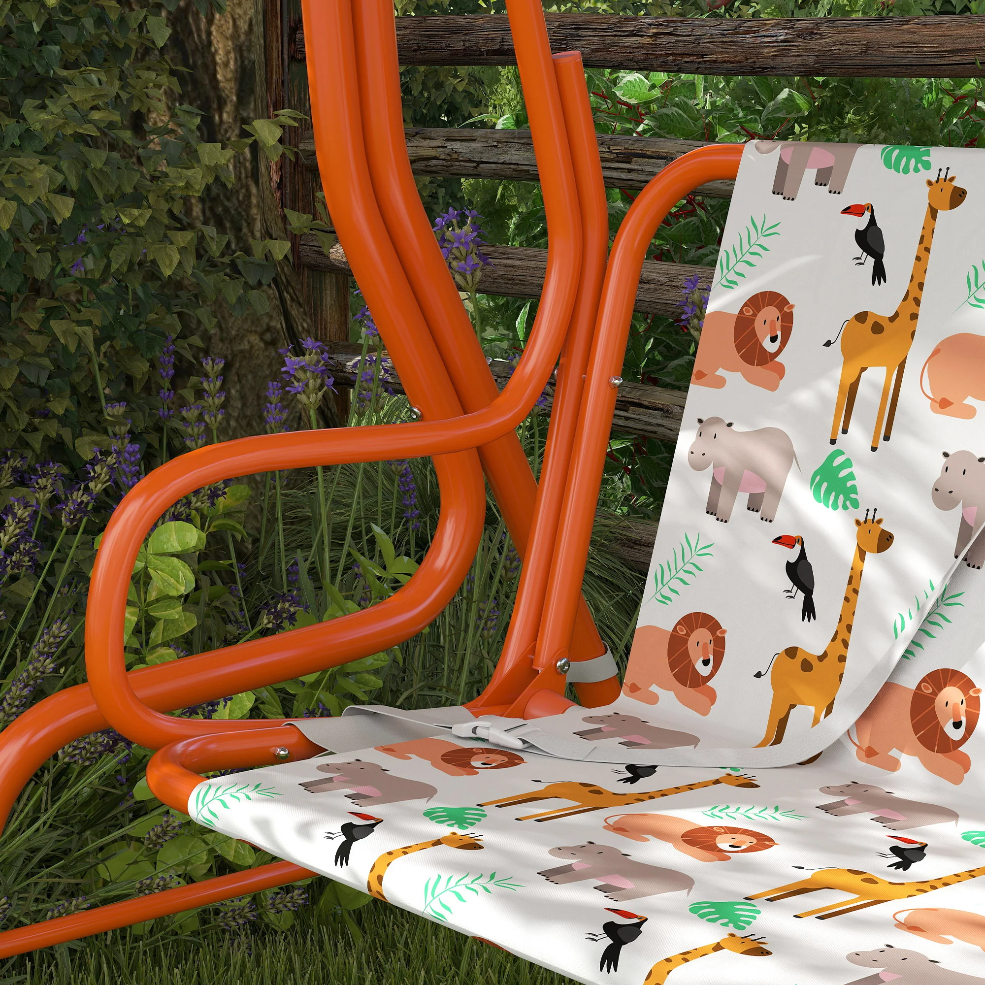 AIYAPLAY Kids Porch Swing with Seat Belts, Adjustable Canopy, Orange - Image 8