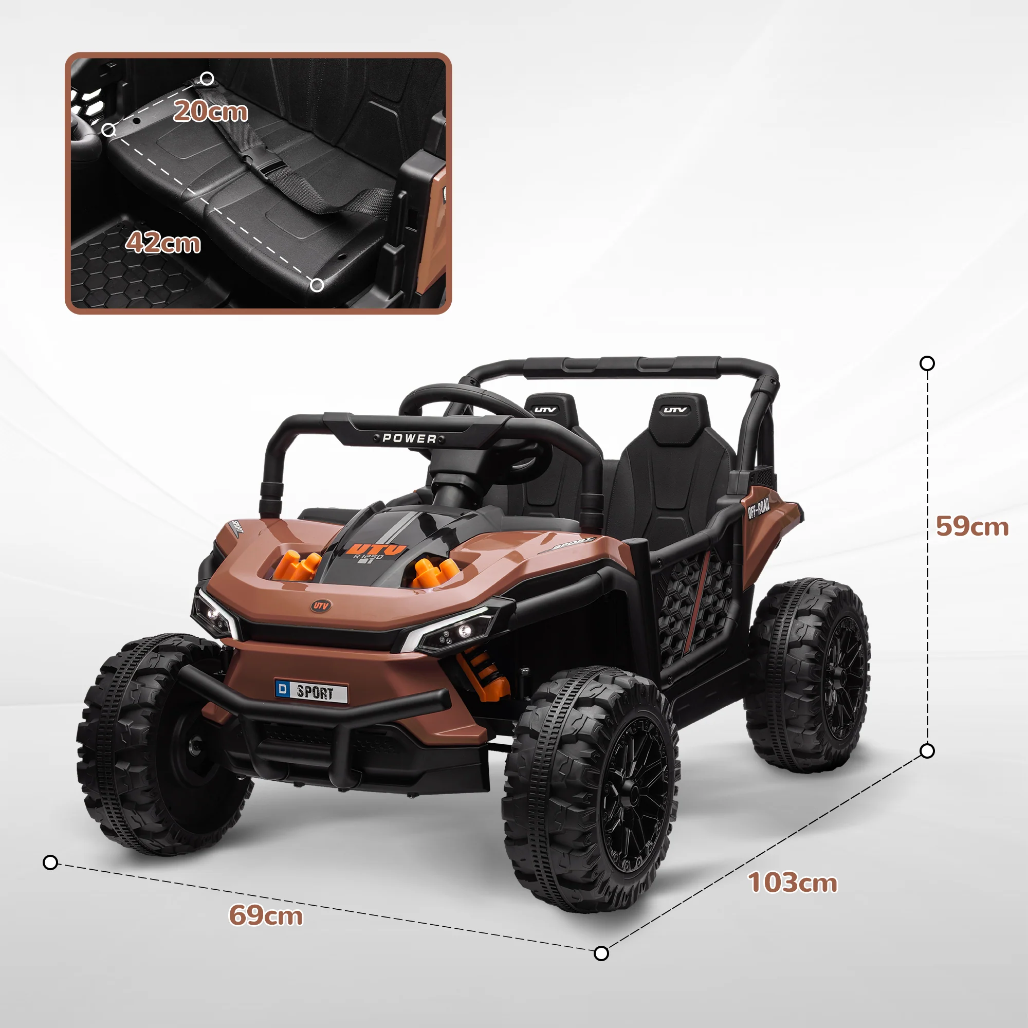 AIYAPLAY Kids Ride On Car, 12V Electric Truck W/ Horn Lights USB - Brown/Black - Image 13