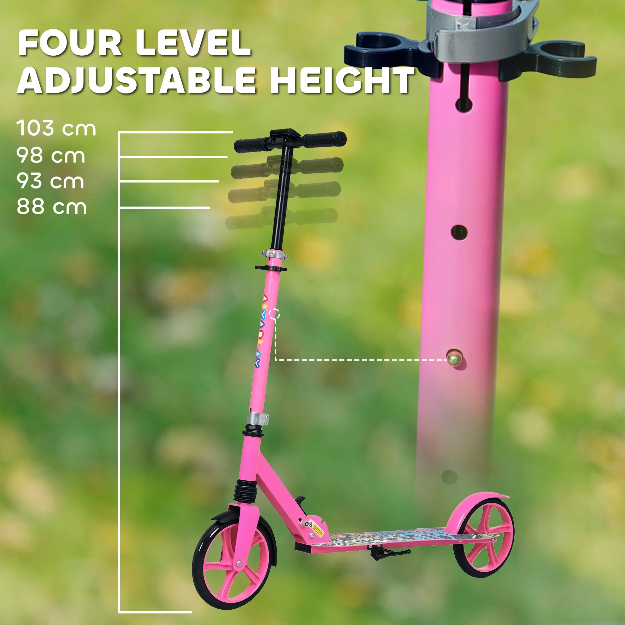 AIYAPLAY Kids Scooter, Foldable Kick Scooter w/ Adjustable Handlebar, Pink - Image 3