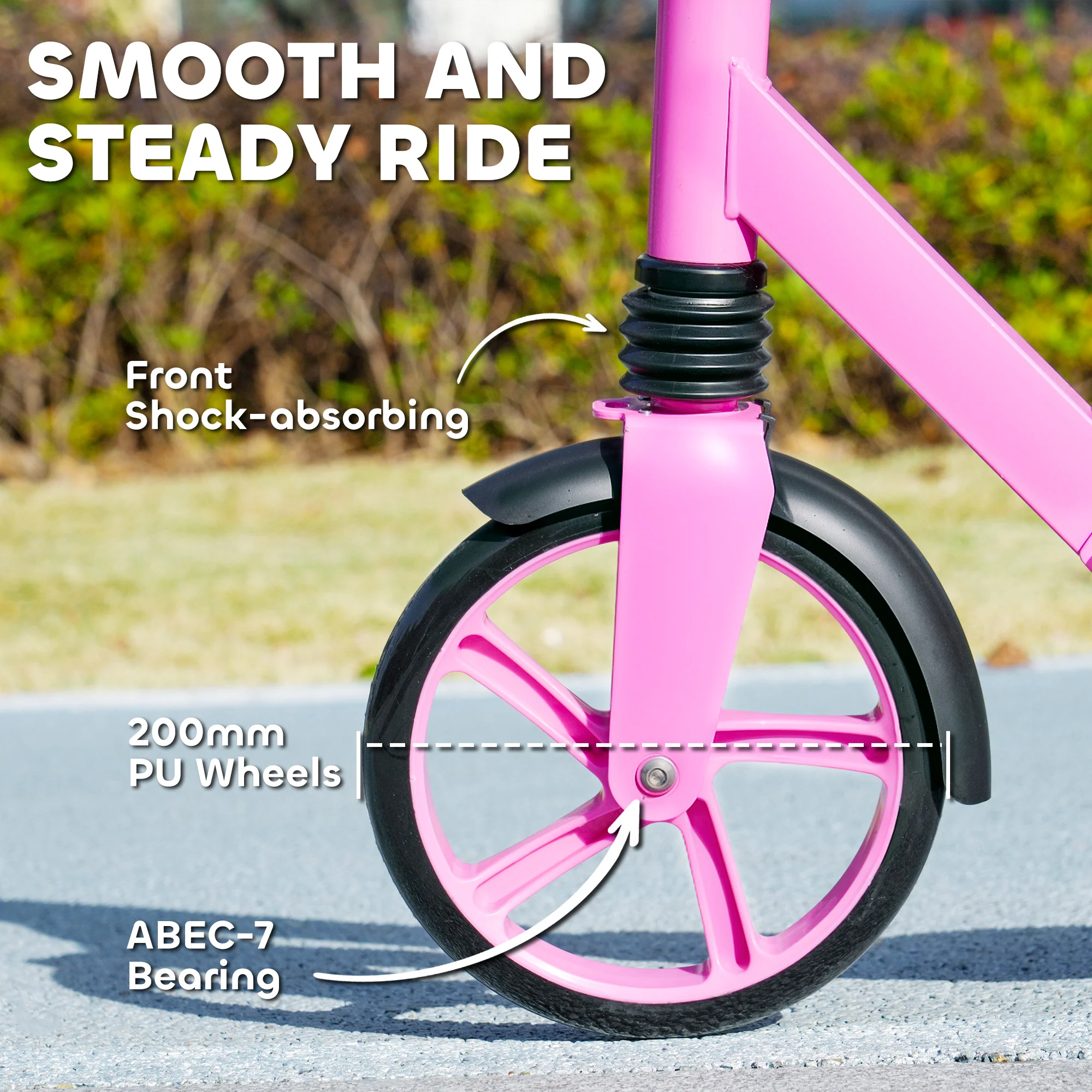 AIYAPLAY Kids Scooter, Foldable Kick Scooter w/ Adjustable Handlebar, Pink - Image 4