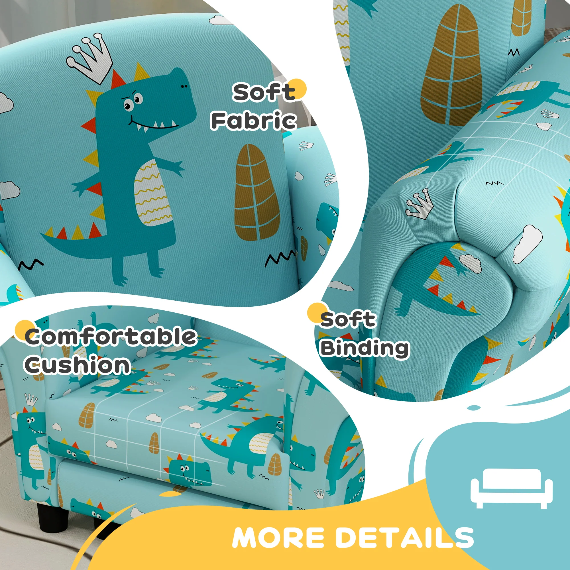 AIYAPLAY Kids Sofa Set Toddler Armchair with Footrest, Children Chair, Blue - Image 6