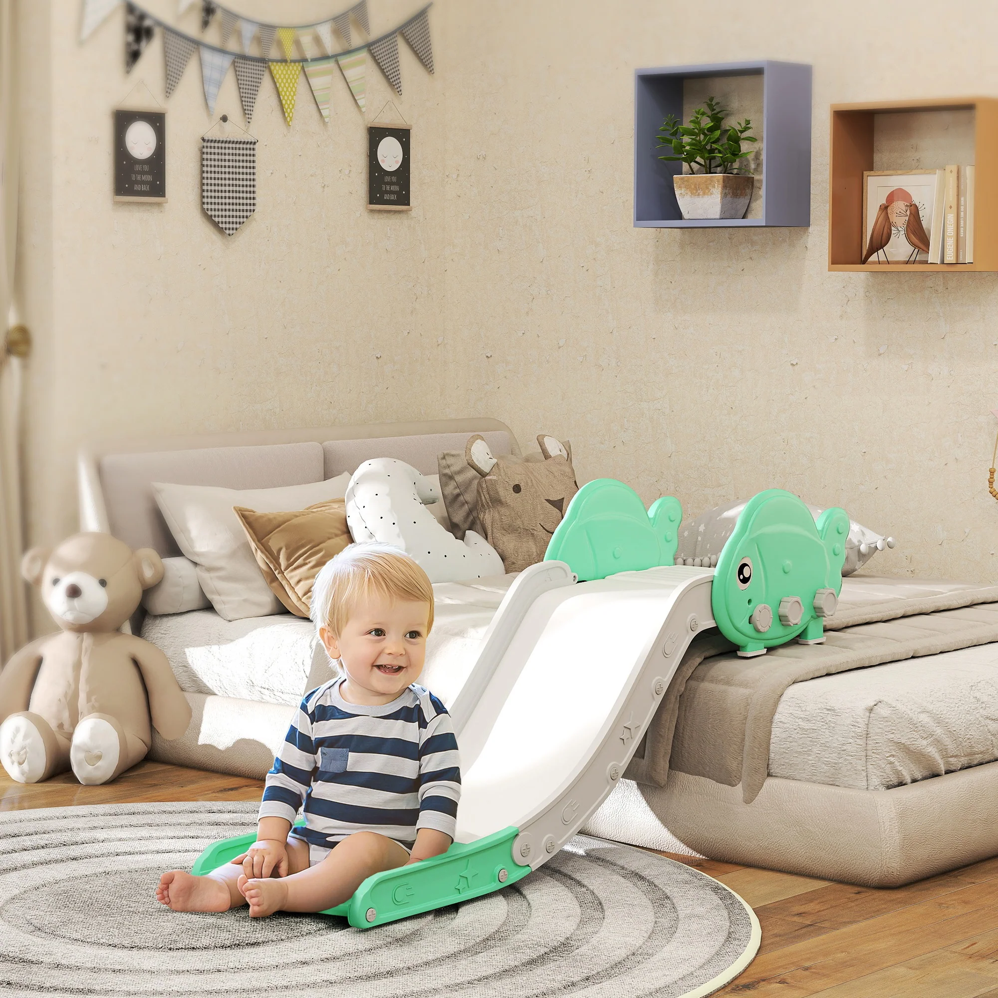 AIYAPLAY Kids Sofa Slide, Toddler Slide with 130cm Extended Length, Green - Image 2