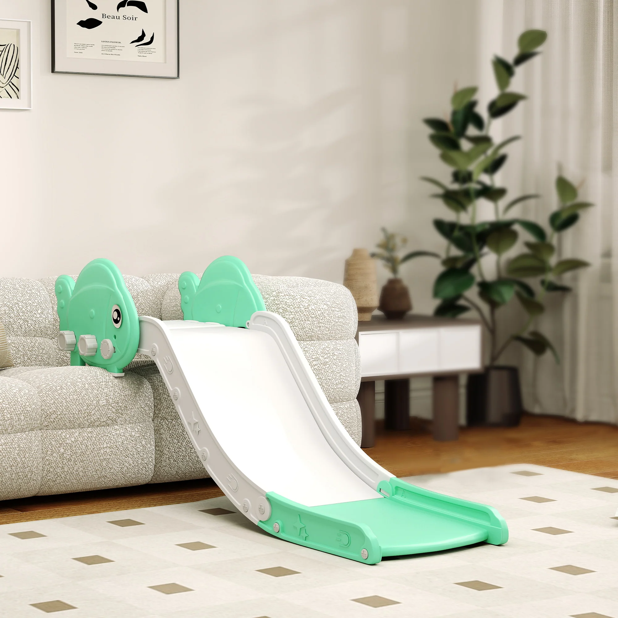 AIYAPLAY Kids Sofa Slide, Toddler Slide with 130cm Extended Length, Green - Image 9