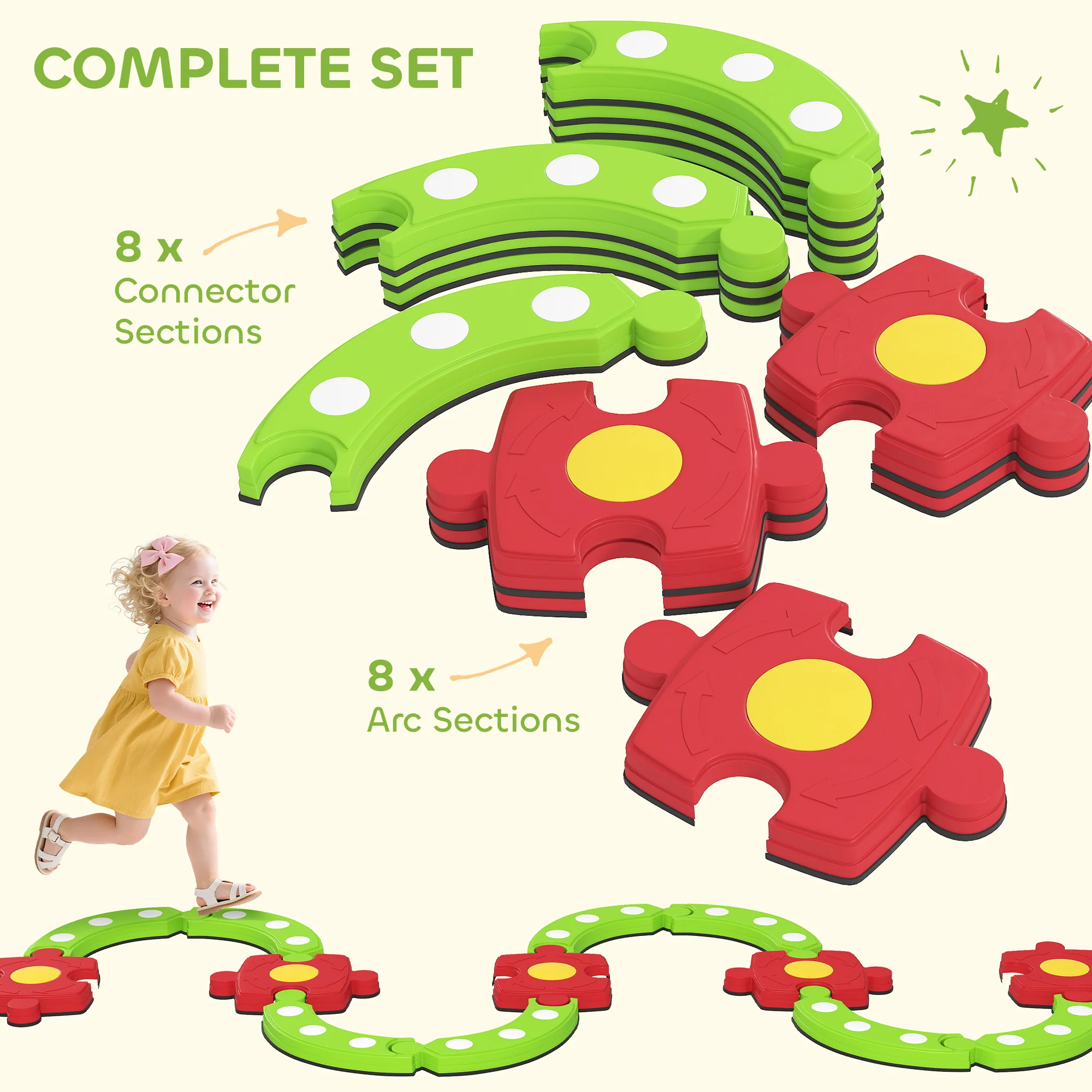 AIYAPLAY Kids Stepping Stones Balance Beam, Outdoor Indoor Sensory Toy Green - Image 3