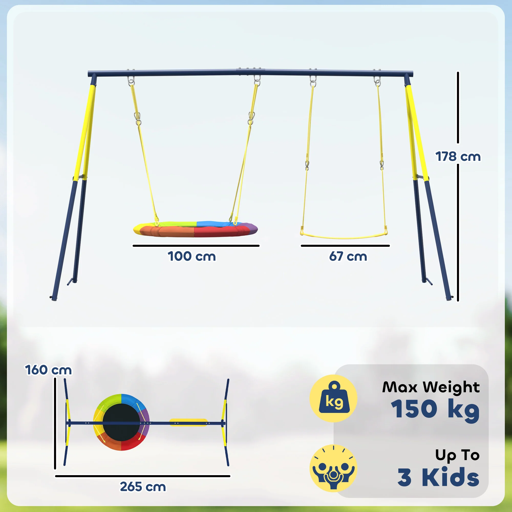 AIYAPLAY Kids Swing Set With Double Swings, Metal Frame, 150kg Capacity - Image 5