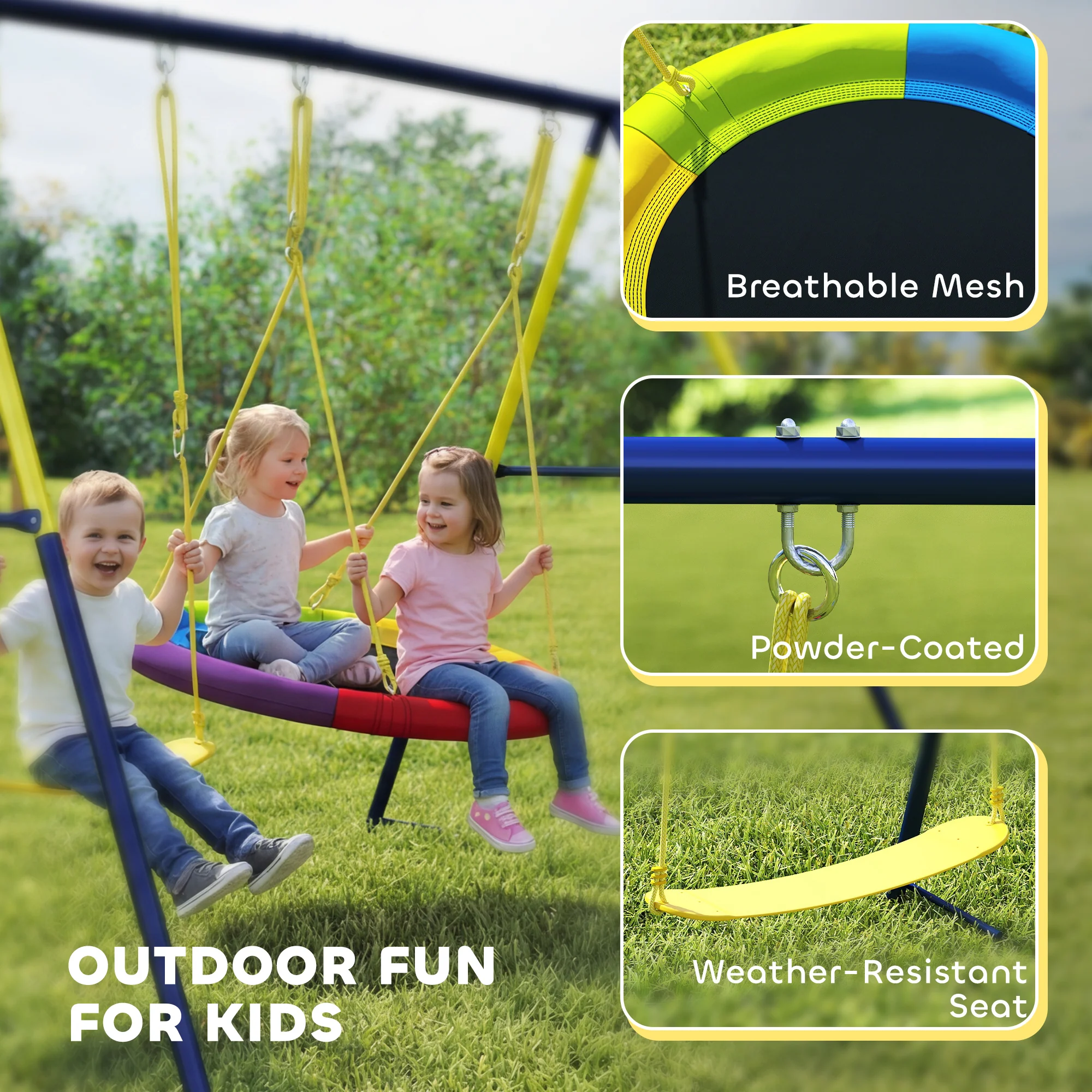AIYAPLAY Kids Swing Set With Double Swings, Metal Frame, 150kg Capacity - Image 7