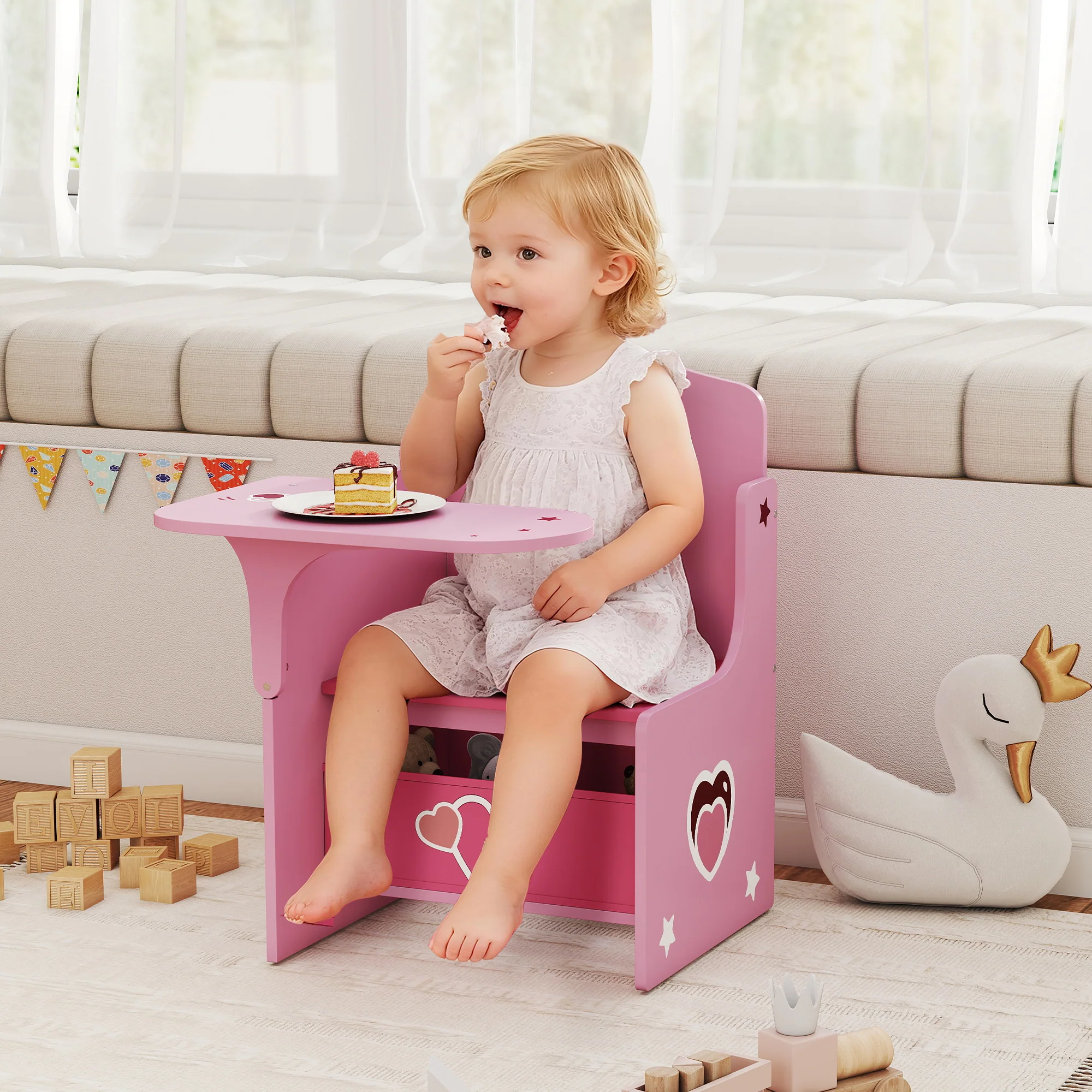 AIYAPLAY Kids Table And Chair Set, Toddler Desk Chair With Storage Bins - Image 2