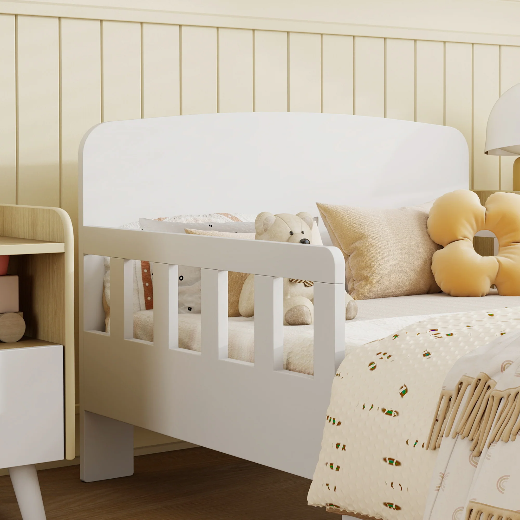 AIYAPLAY Kids Toddler Bed Frame with Safety Side Rails for 3-8 Years, White - Image 8
