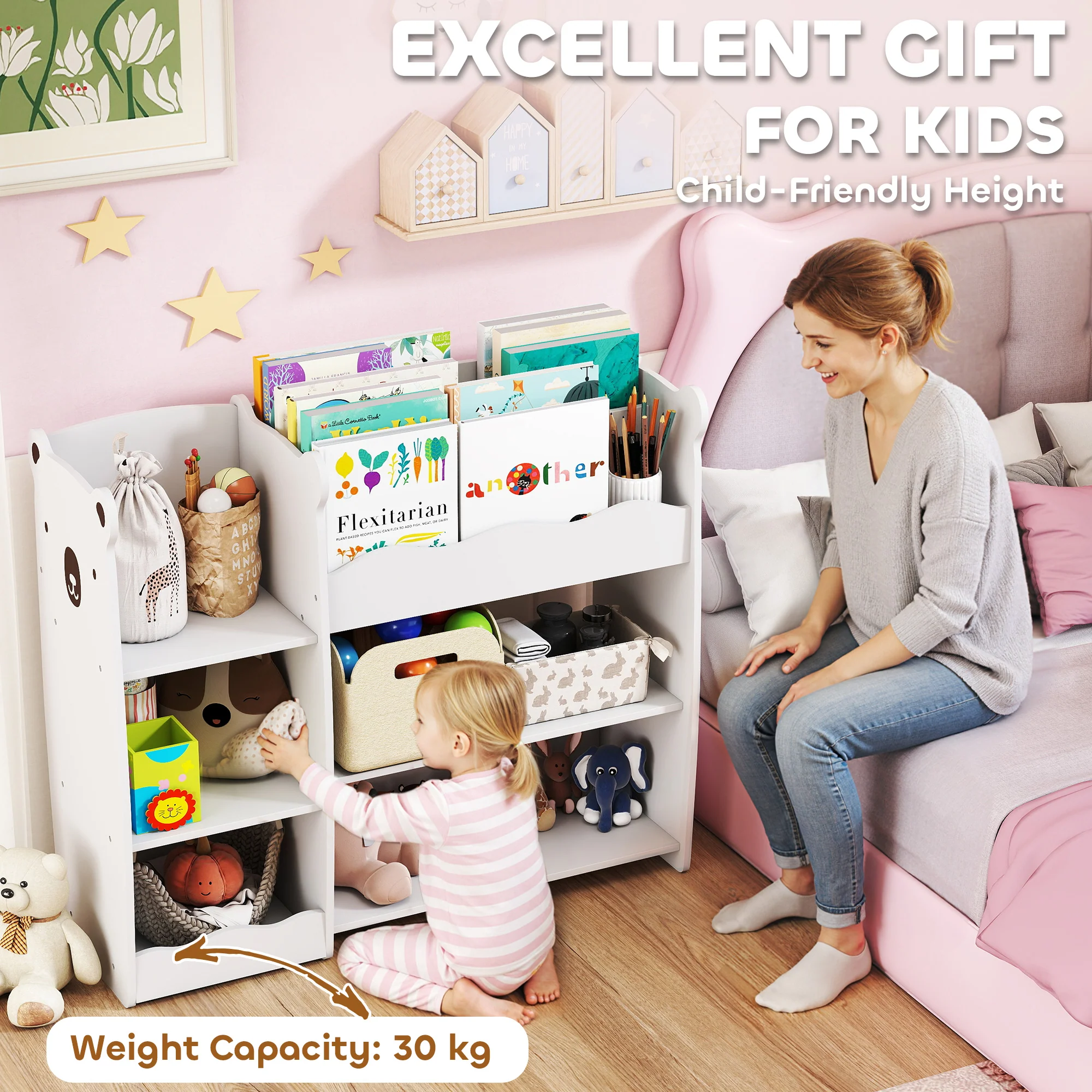 AIYAPLAY kids Toy storage unit, three tier Kids Bookshelf for Nursery, White - Image 7