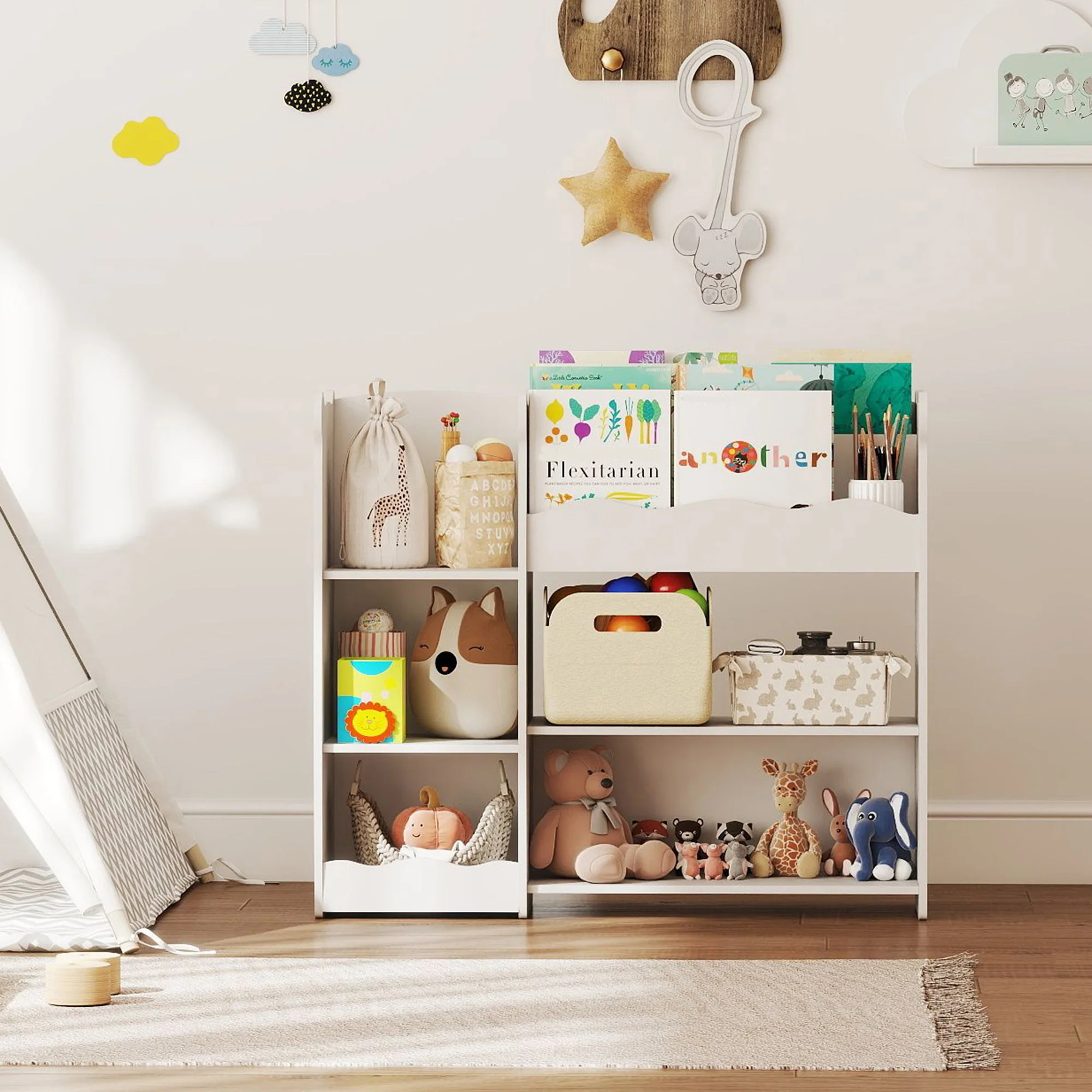 AIYAPLAY kids Toy storage unit, three tier Kids Bookshelf for Nursery, White - Image 9