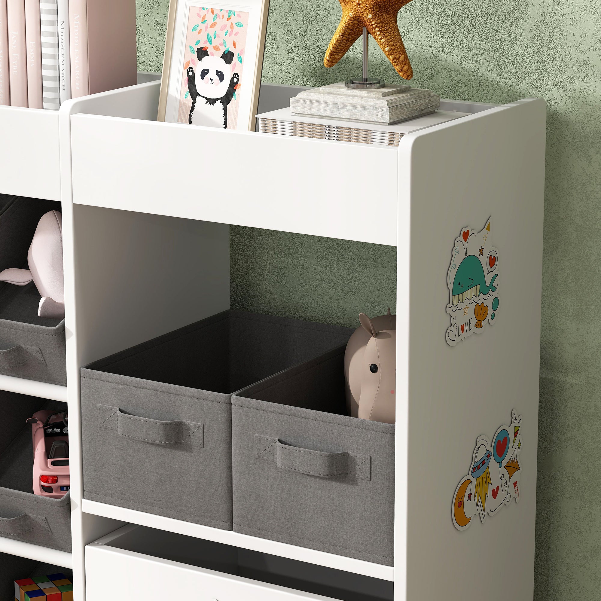 AIYAPLAY Kids Toy Storage Unit with 11 Fabric Bins, 3 Stickers, White - Image 9