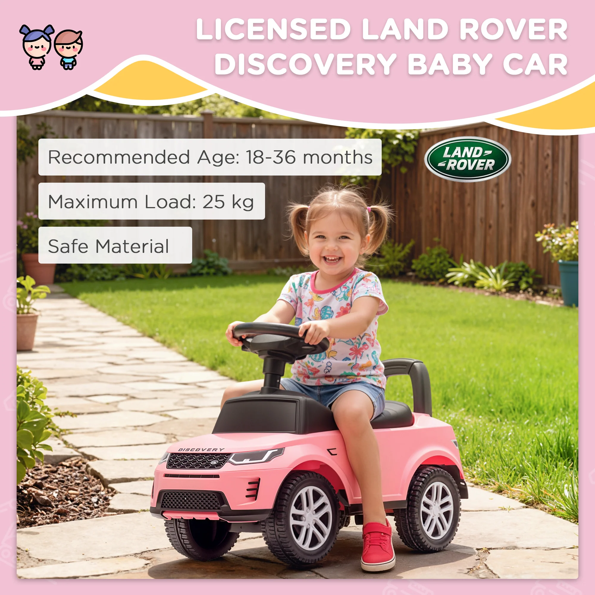 AIYAPLAY Land Rover Licensed Ride On Car For Toddlers 18-36 Months, Pink - Image 3